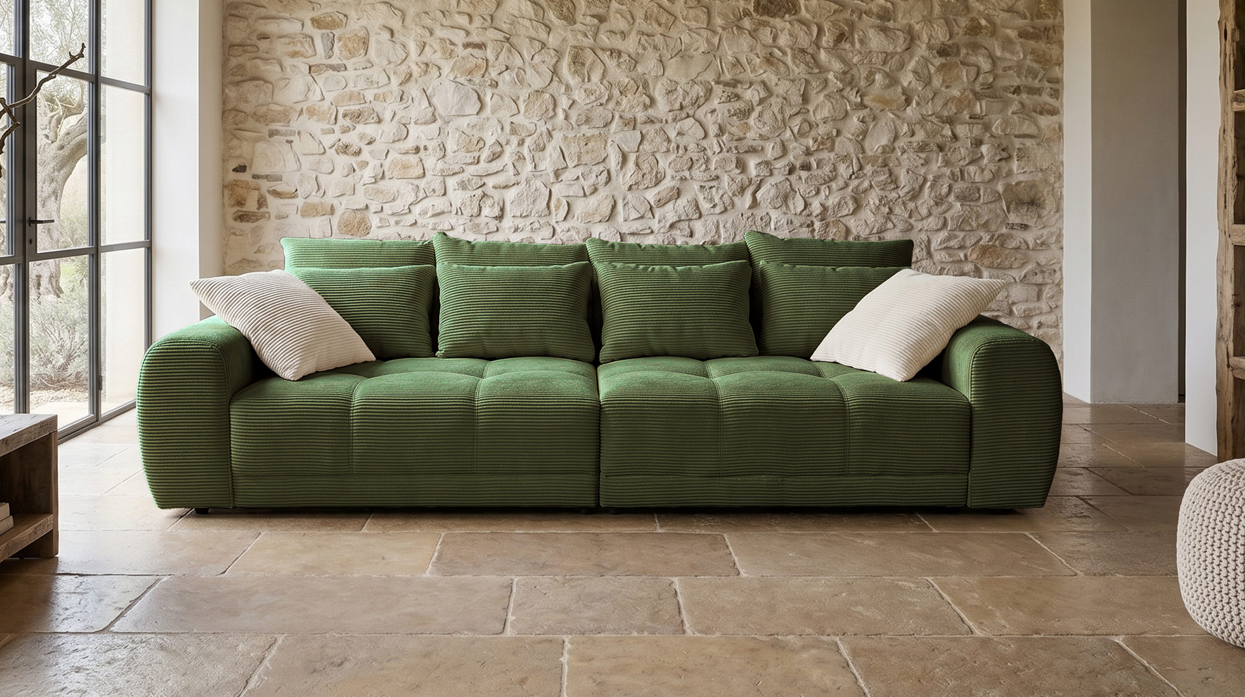Big Sofa Cord grün - 308 cm - Federkern - JANNI