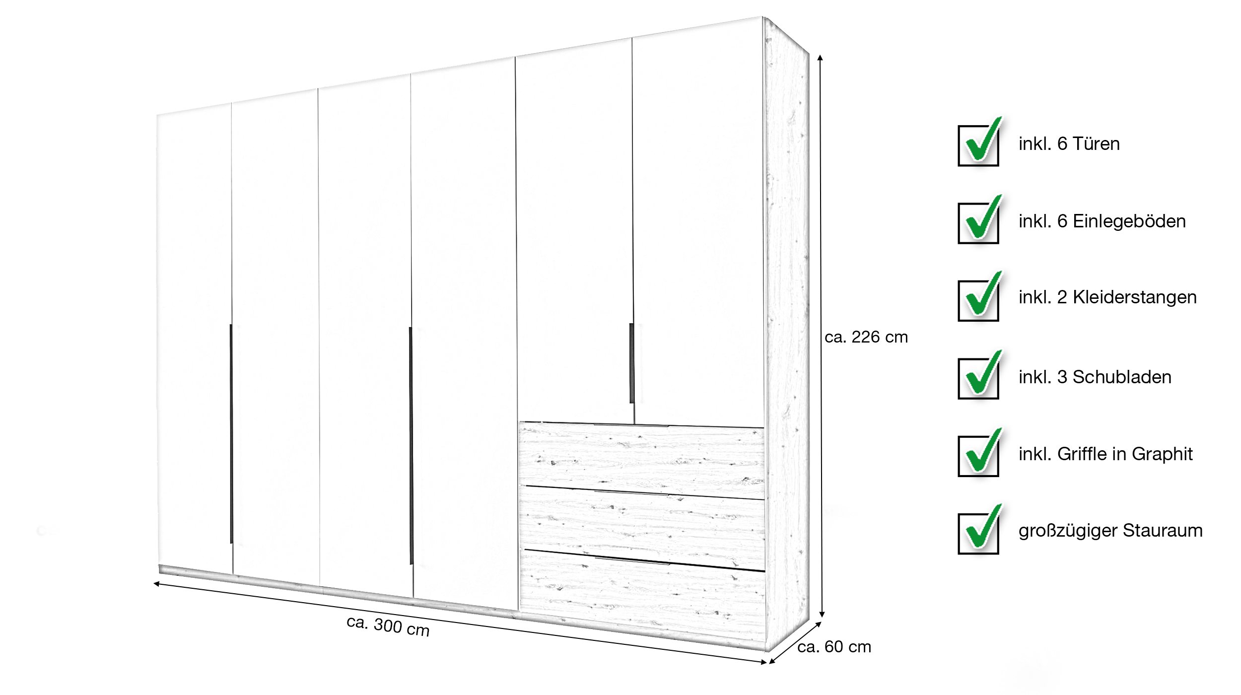 Kleiderschrank beige - Eiche - 300 cm - NUKA