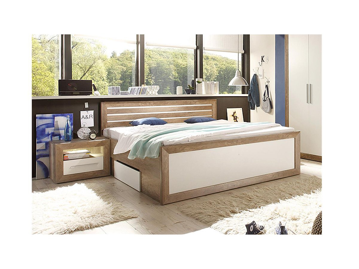 Bettanlage 180 x 200 cm Monument Oak - weiß - FERNANDO