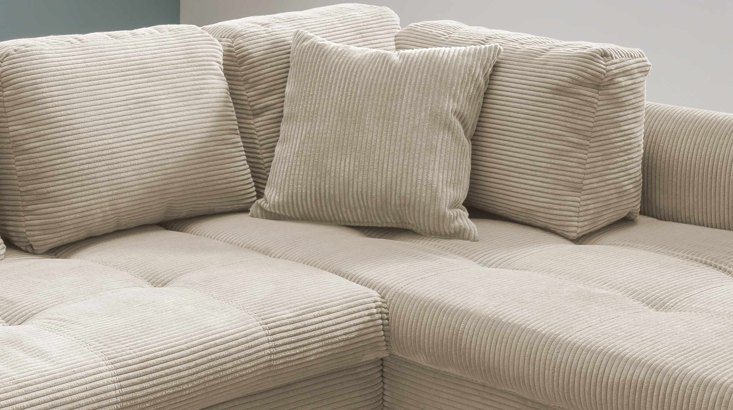 Ecksofa Cord beige Schlaffunktion OT rechts - LUNARO