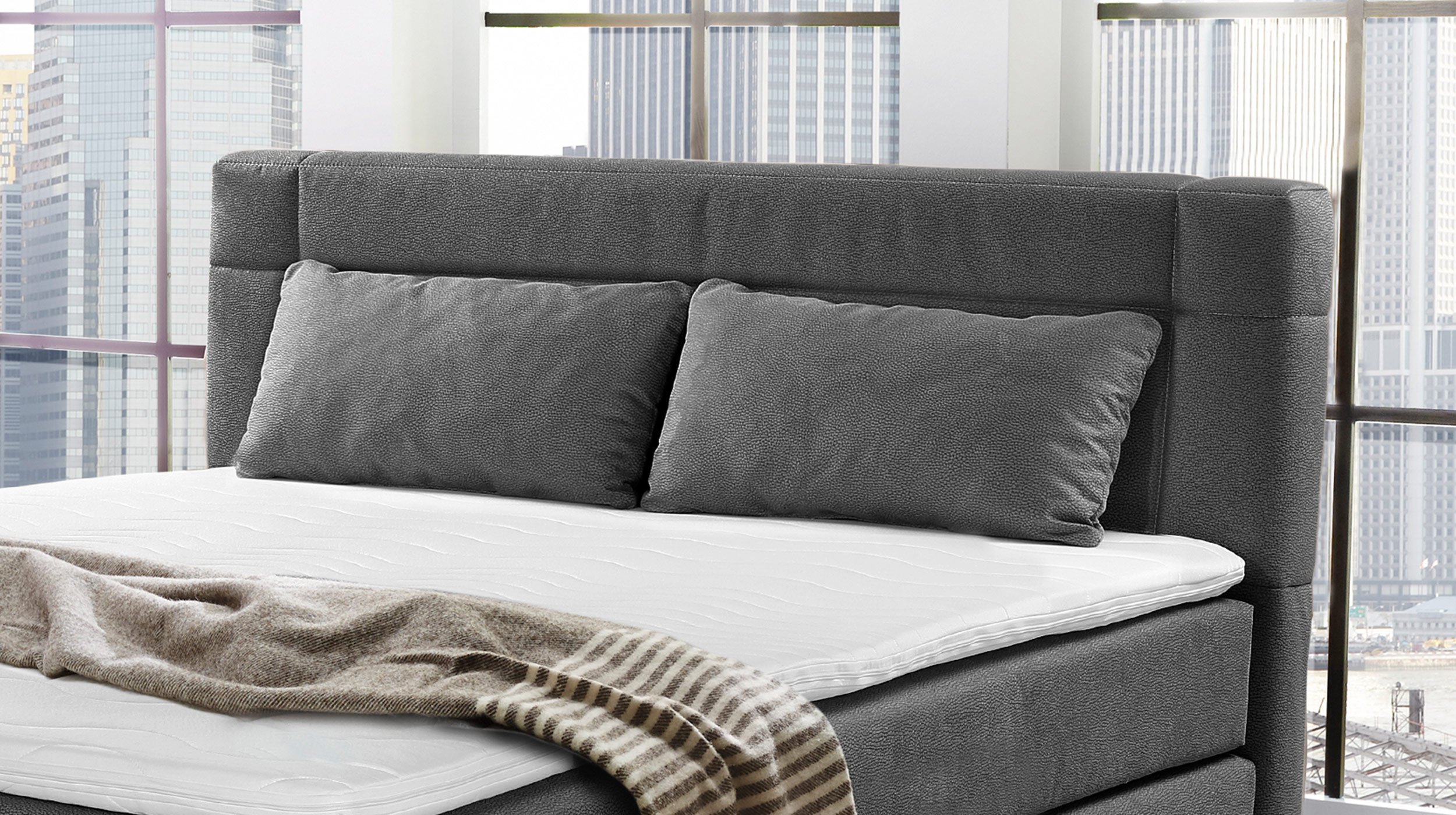 Boxspringbett 160 x 200 cm grau H3/H4 - ROMANA - MIX