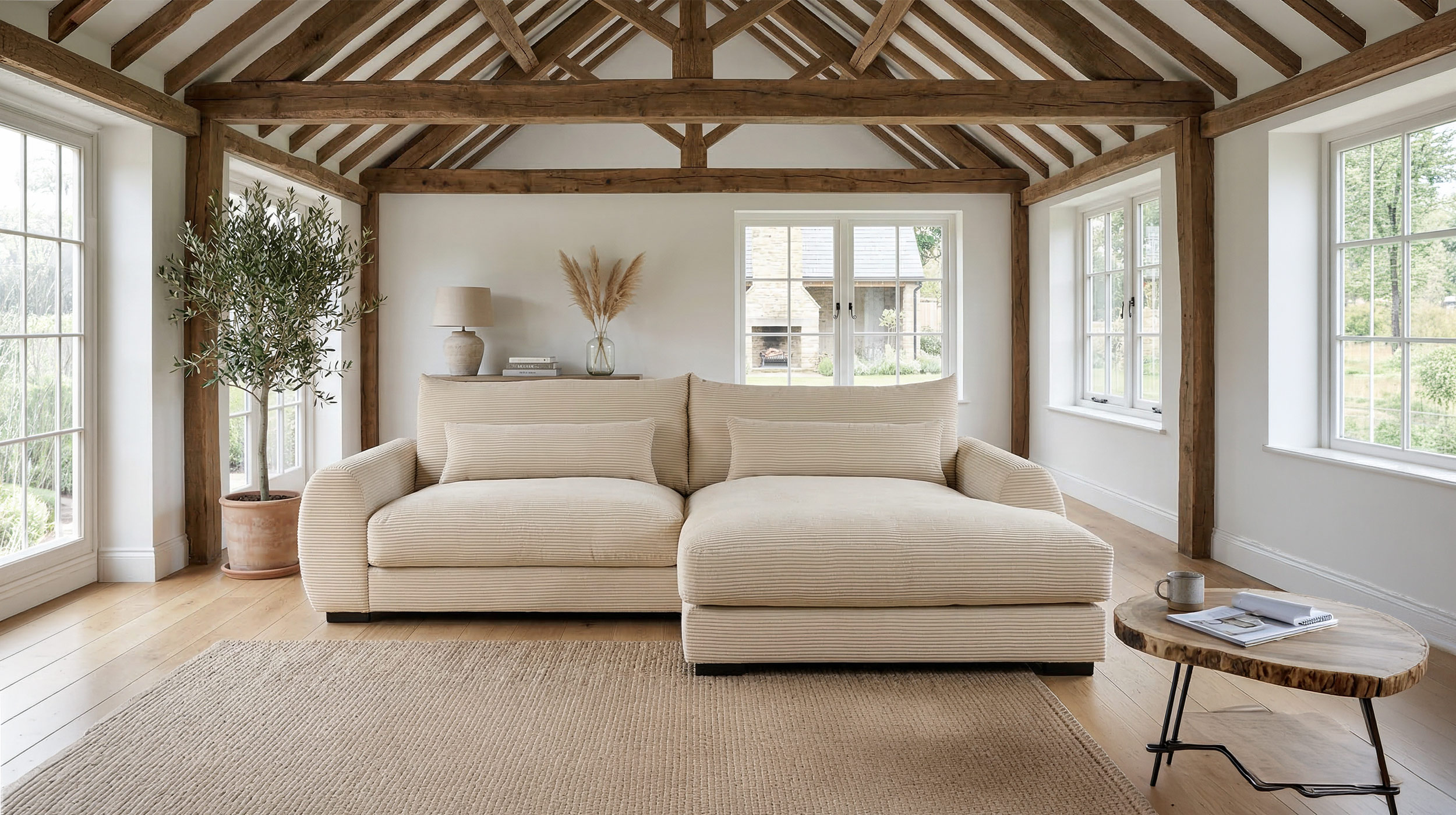 Ecksofa creme Cord 265 x 180 cm OT rechts - MARK