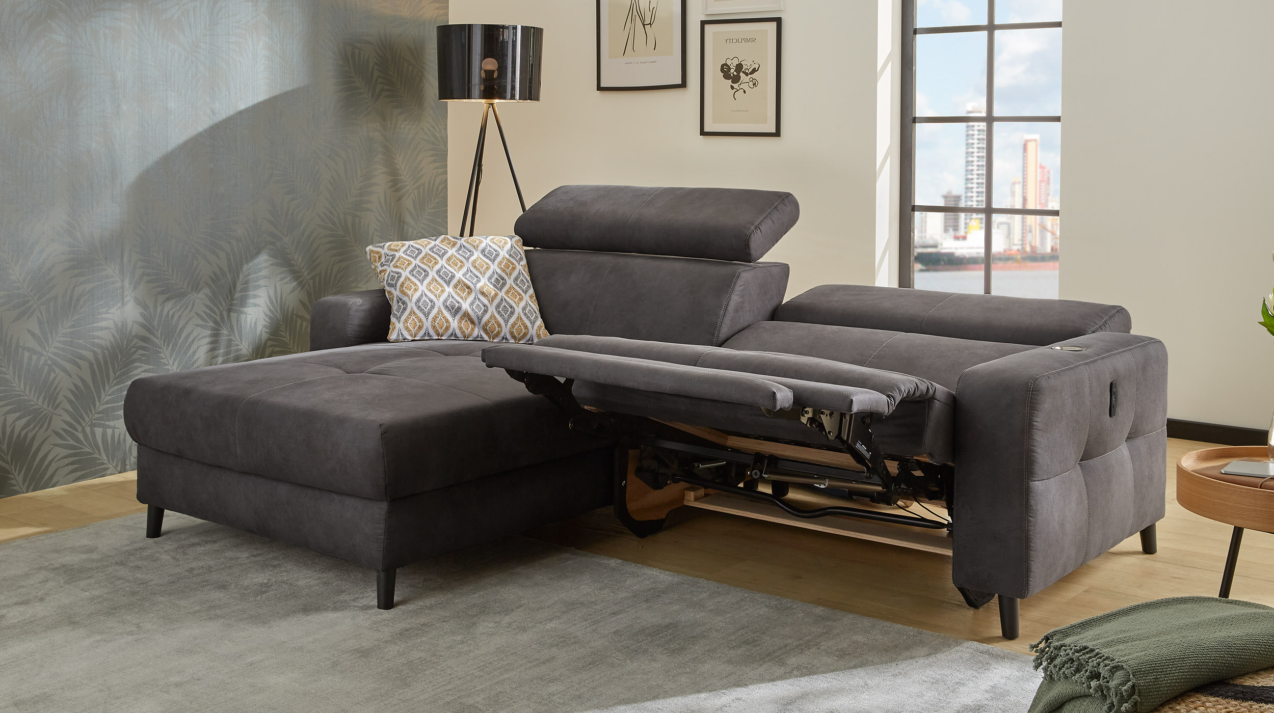 Ecksofa mit Relaxfunktion grau 249 x 109 cm - DOPPIO
