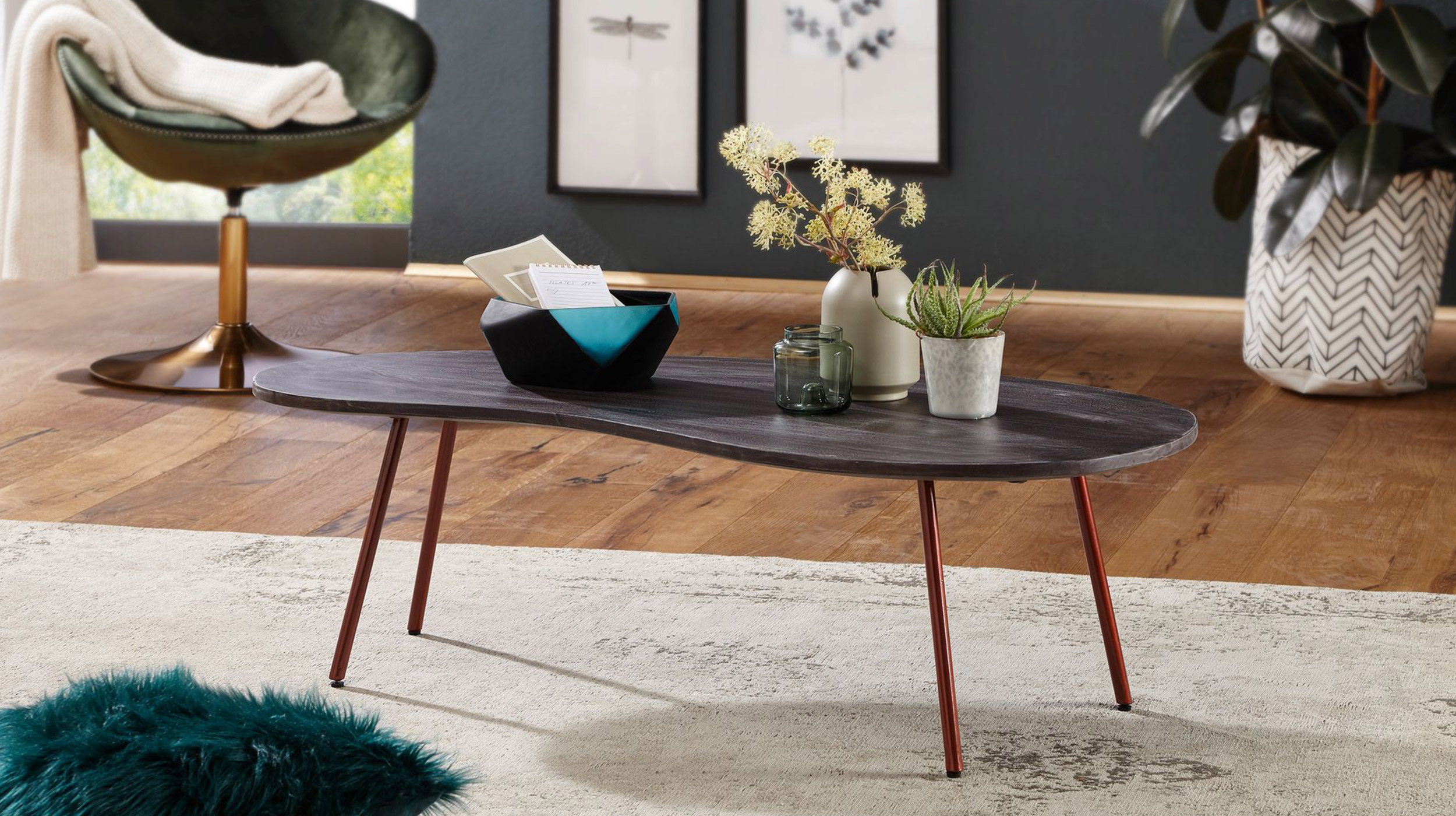 Couchtisch Akazie massiv grau lackiert 122 x 63 cm - JARLA
