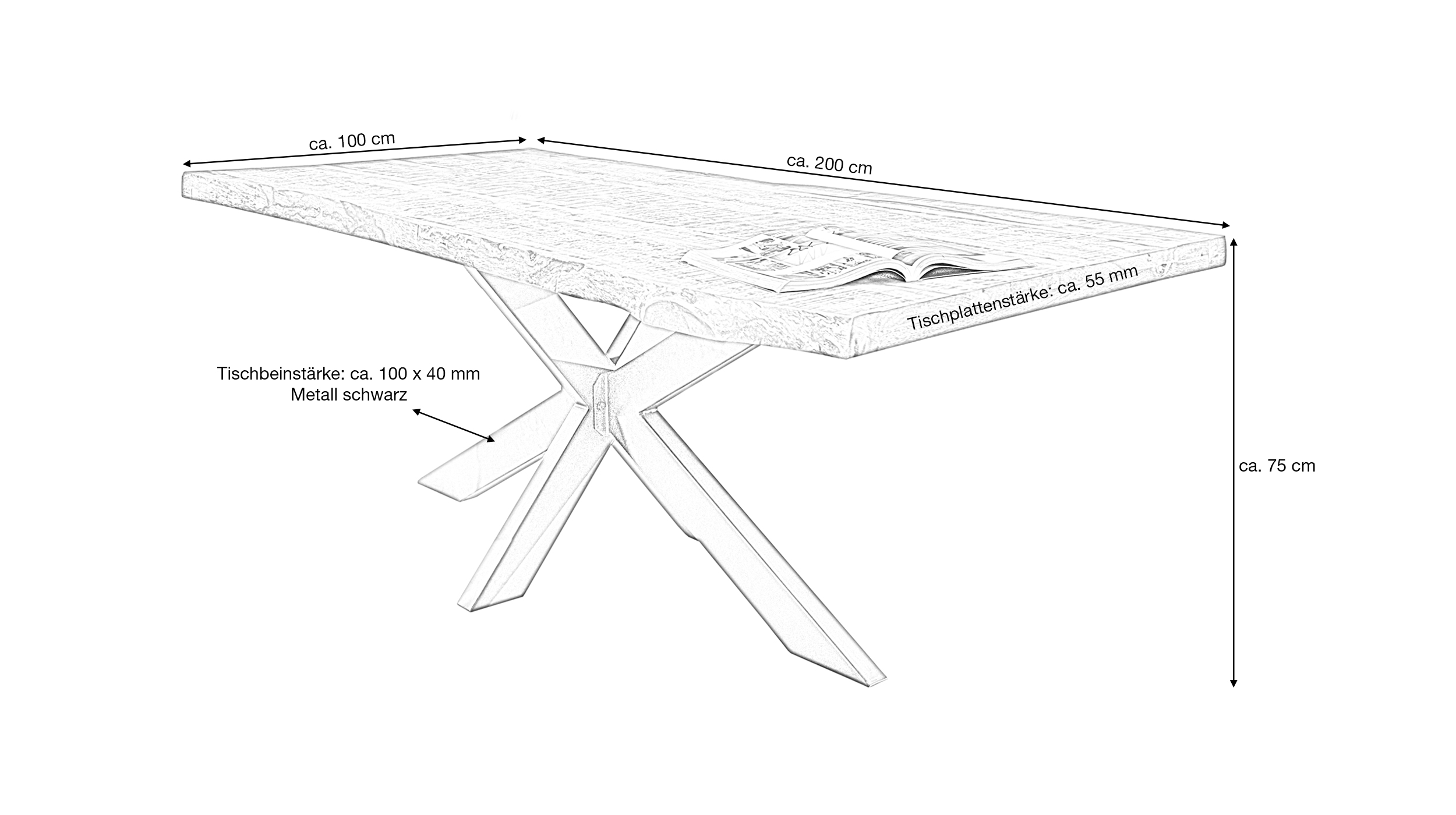 Esstisch Baumkantentisch massiv 200 cm Mango lackiert - TIM