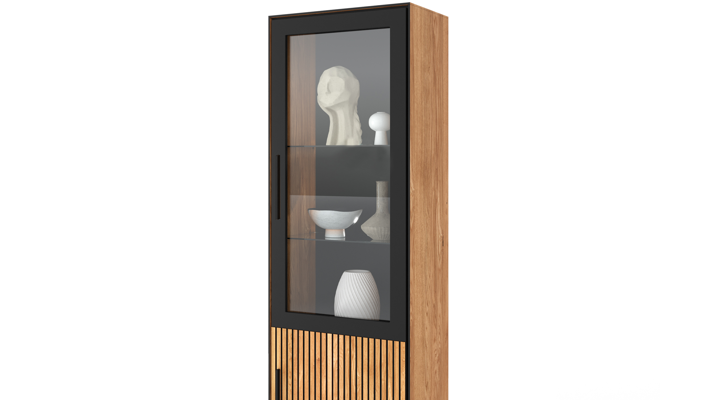 Vitrine mit Glastür Eiche teilmassiv geölt Breite 54 cm - BELLA