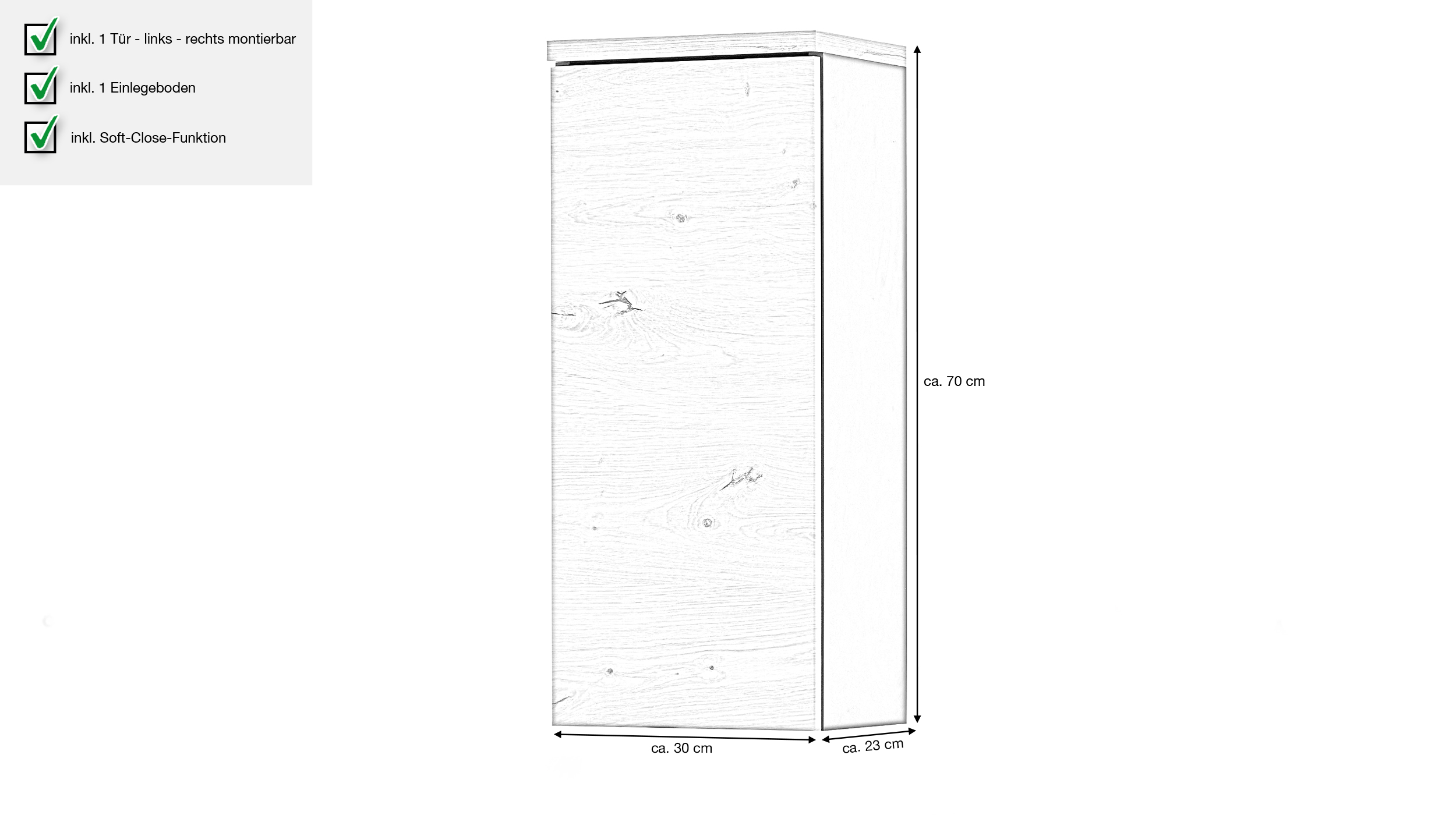 Bad Hängeschrank Artisan Eiche - grau 30 cm - MEMPHIS