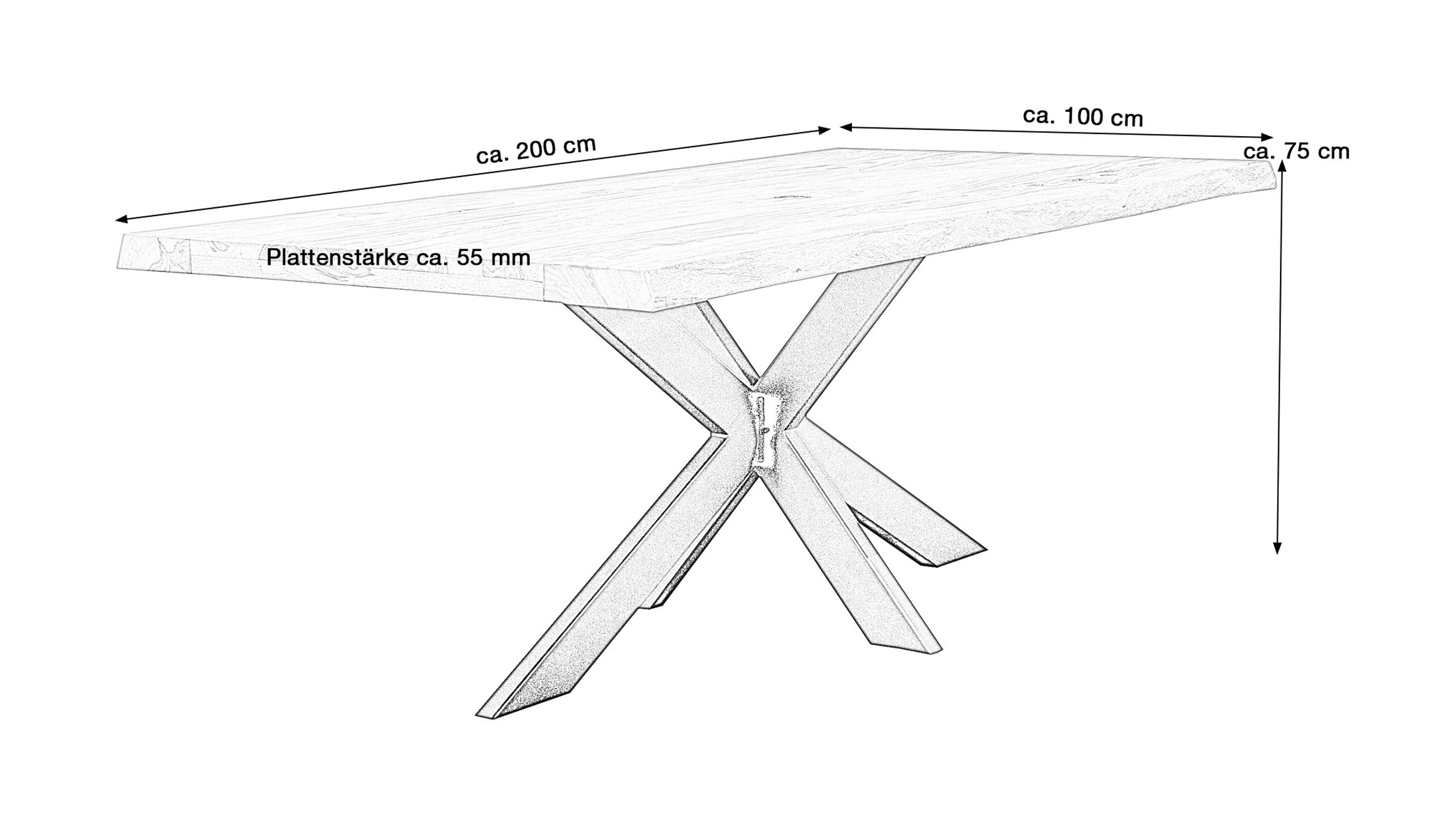 Esstisch Baumkantentisch 200 cm massiv lackierte Akazie - TIM