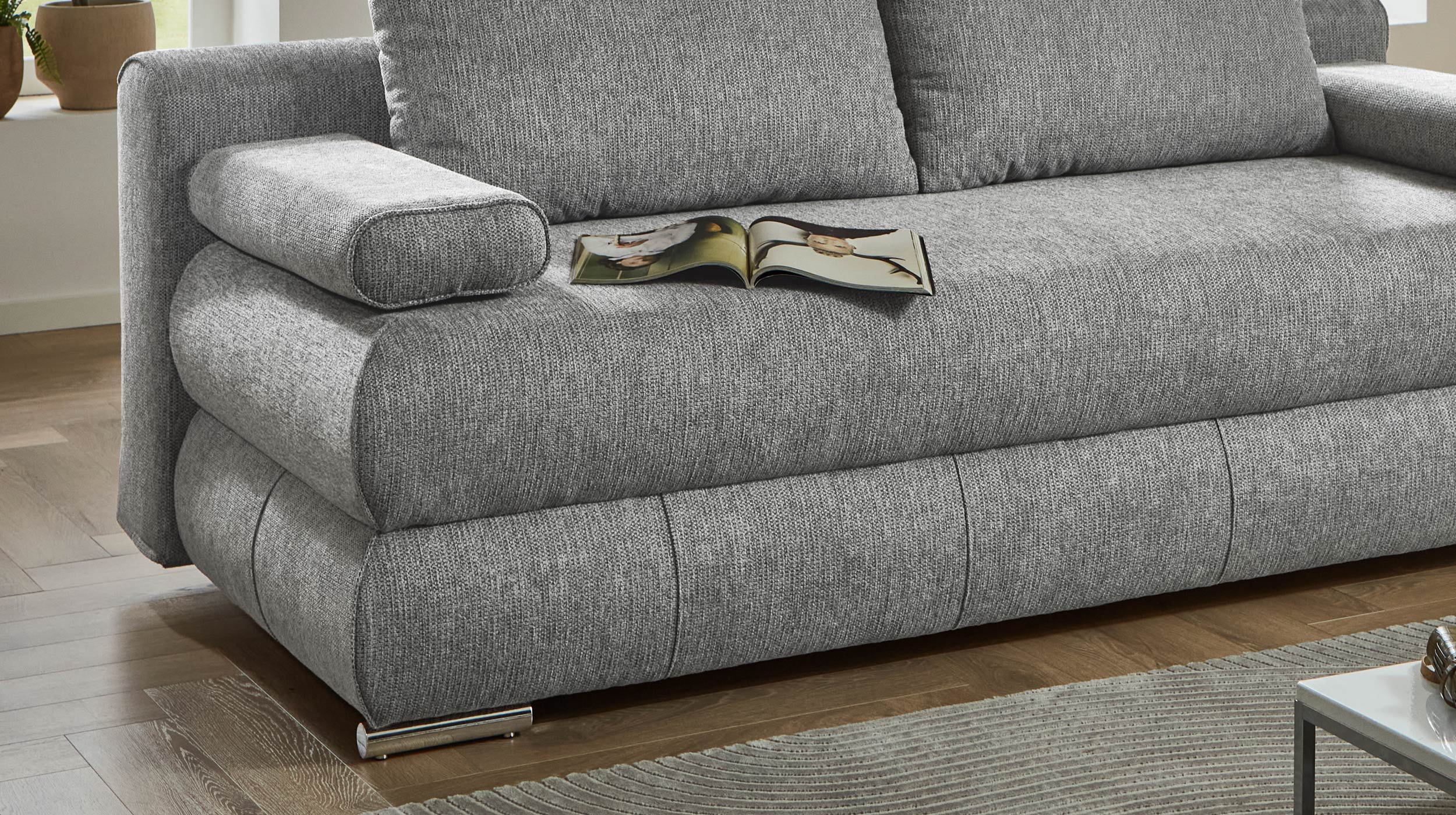 Schlafsofa grau Bettkasten ausziehbar Federkern 199 cm - BORNA