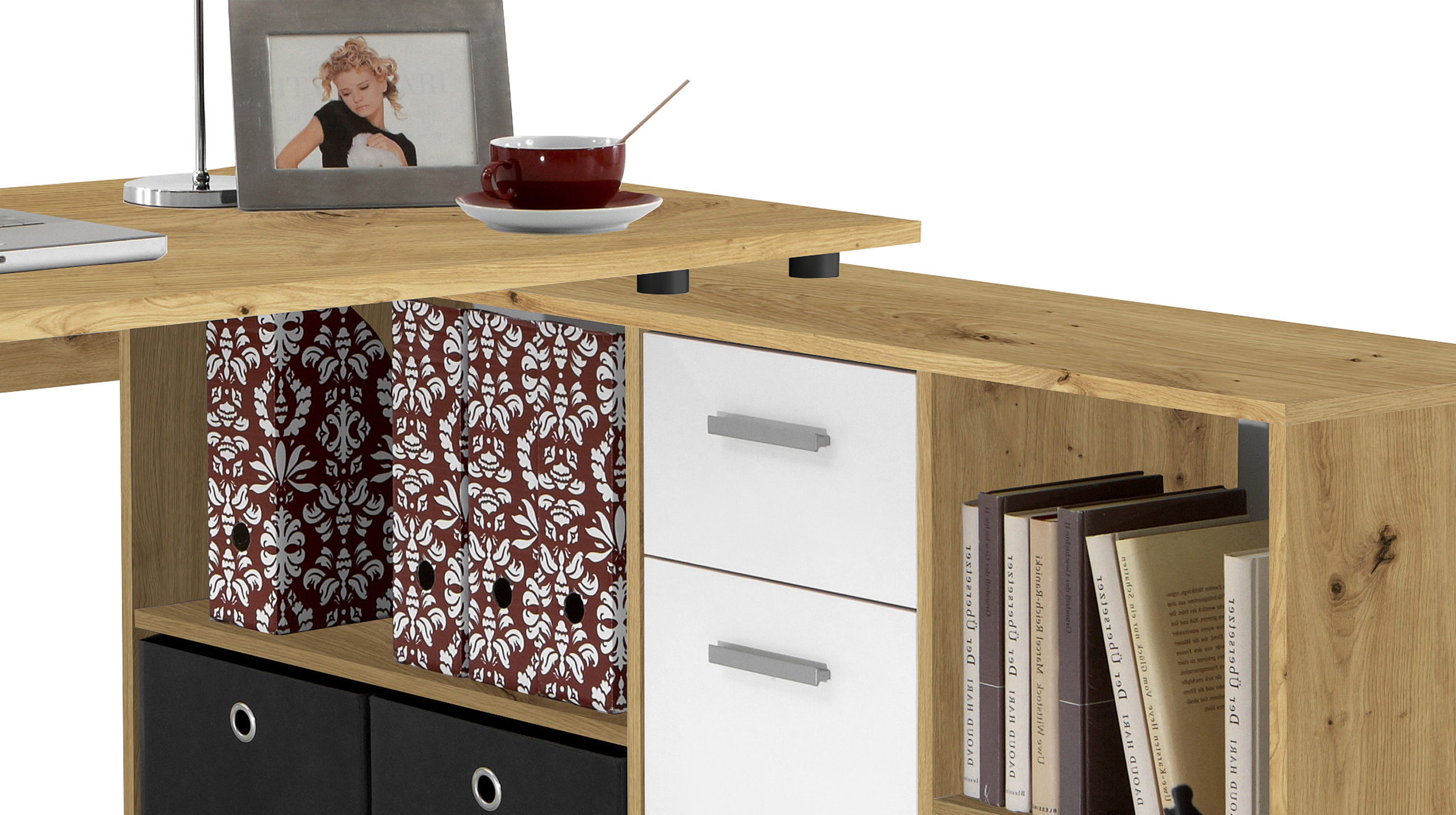 Eck-Schreibtisch weiß Artisan Eiche 136 cm - LEXO