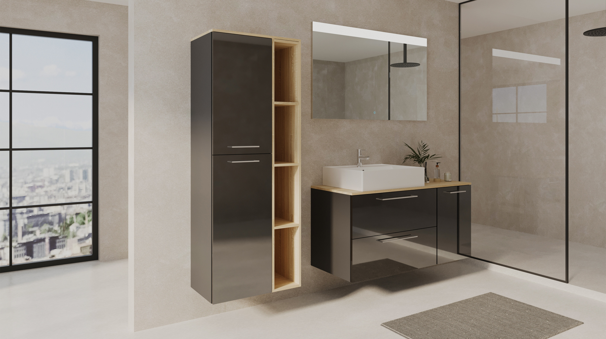 Badmöbel-Set grau hochglanz - 3 Teile - Waschtisch 120 cm - FRANKA