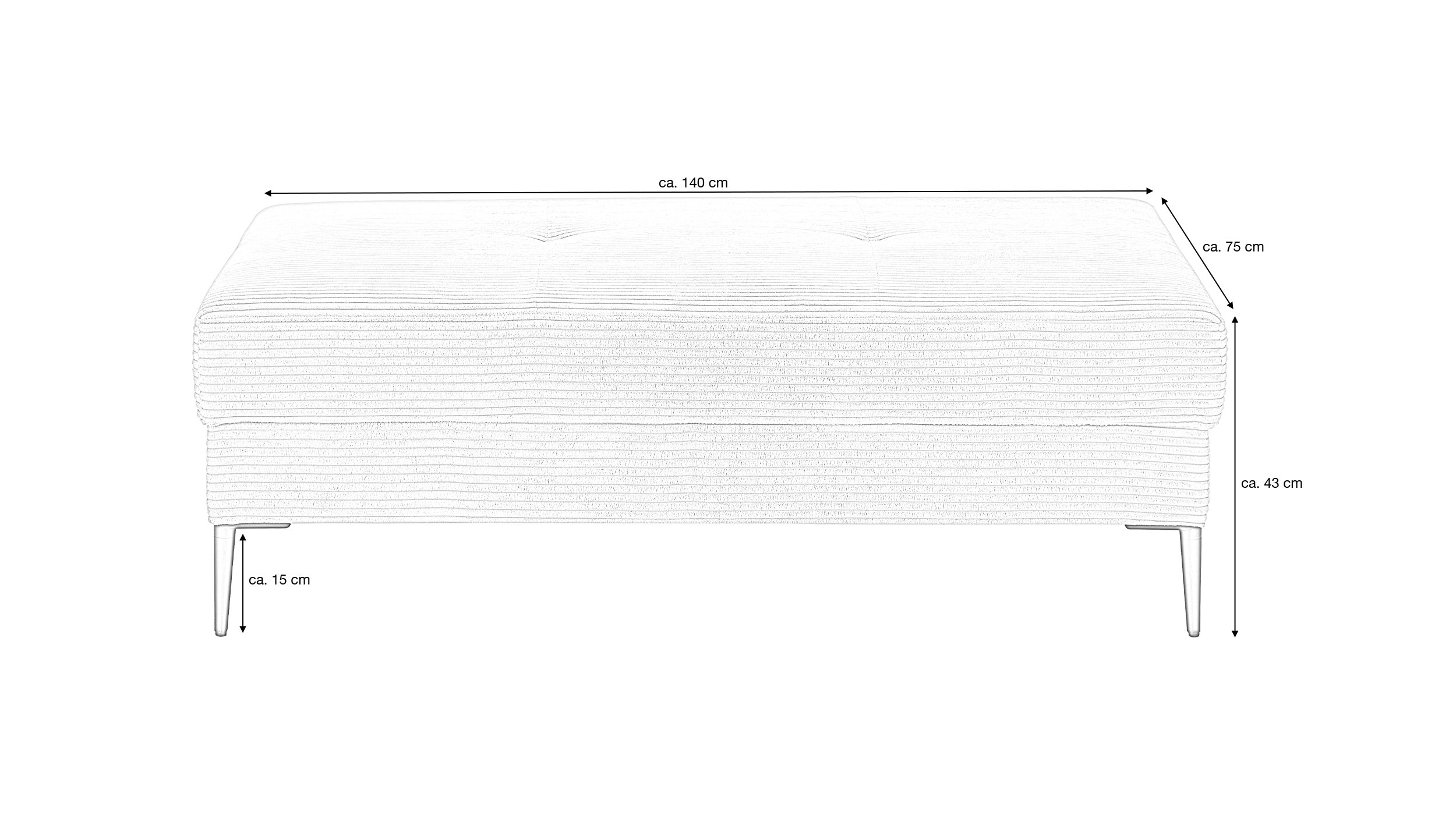 Hocker Sitzhocker 140 x 75 cm Cord dunkelgrau - SUMMER