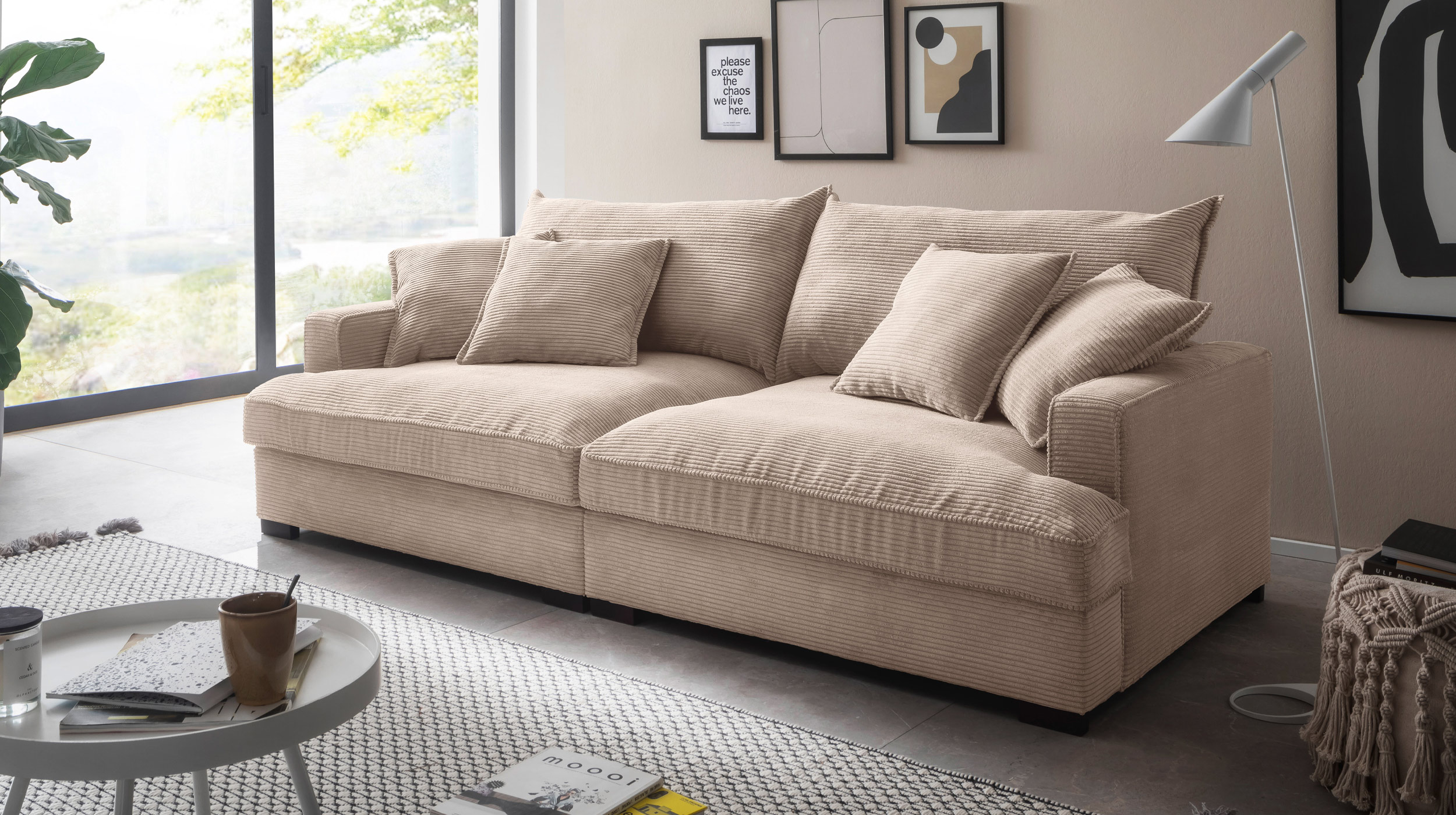 Big Sofa Cord beige - 242 cm - Nosagunterfederung - TRIBECCA
