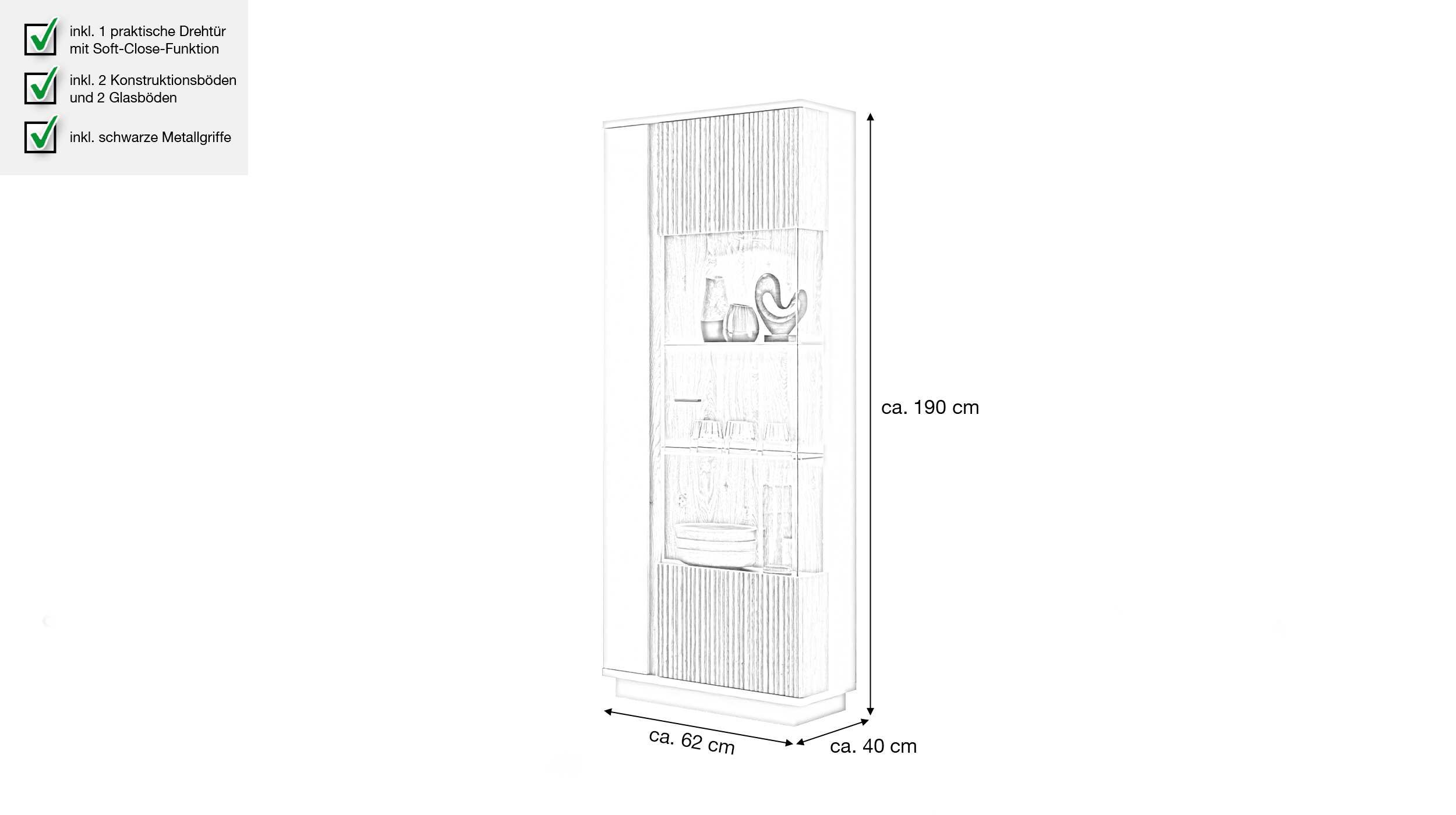 Vitrine mit Glastür beige - Eiche - Breite 62 cm - MOSANO