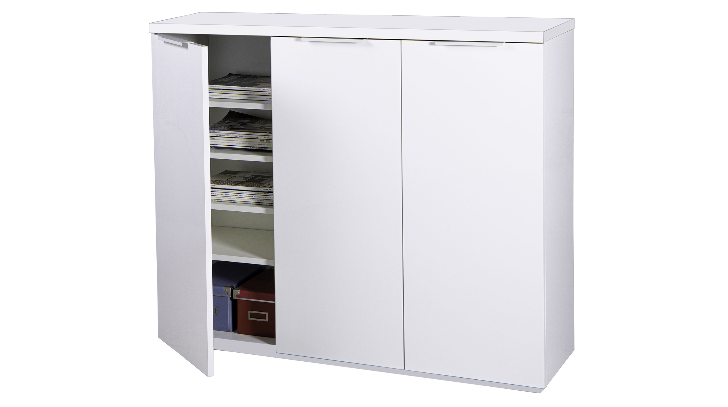 Kommode weiß hochglanz 120 cm 3-türig Metallgriffe - MUNDI