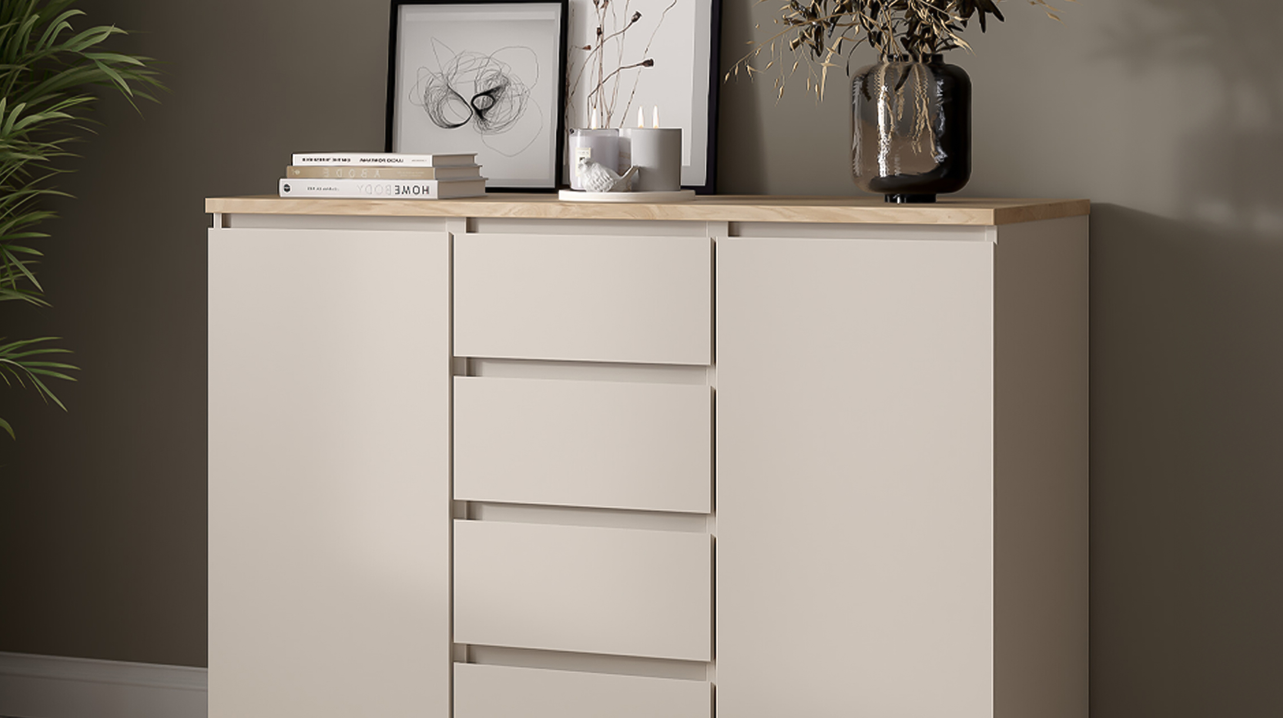 Sideboard mit 4 Schubladen beige - Jackson Hickory 121 cm - NAIA
