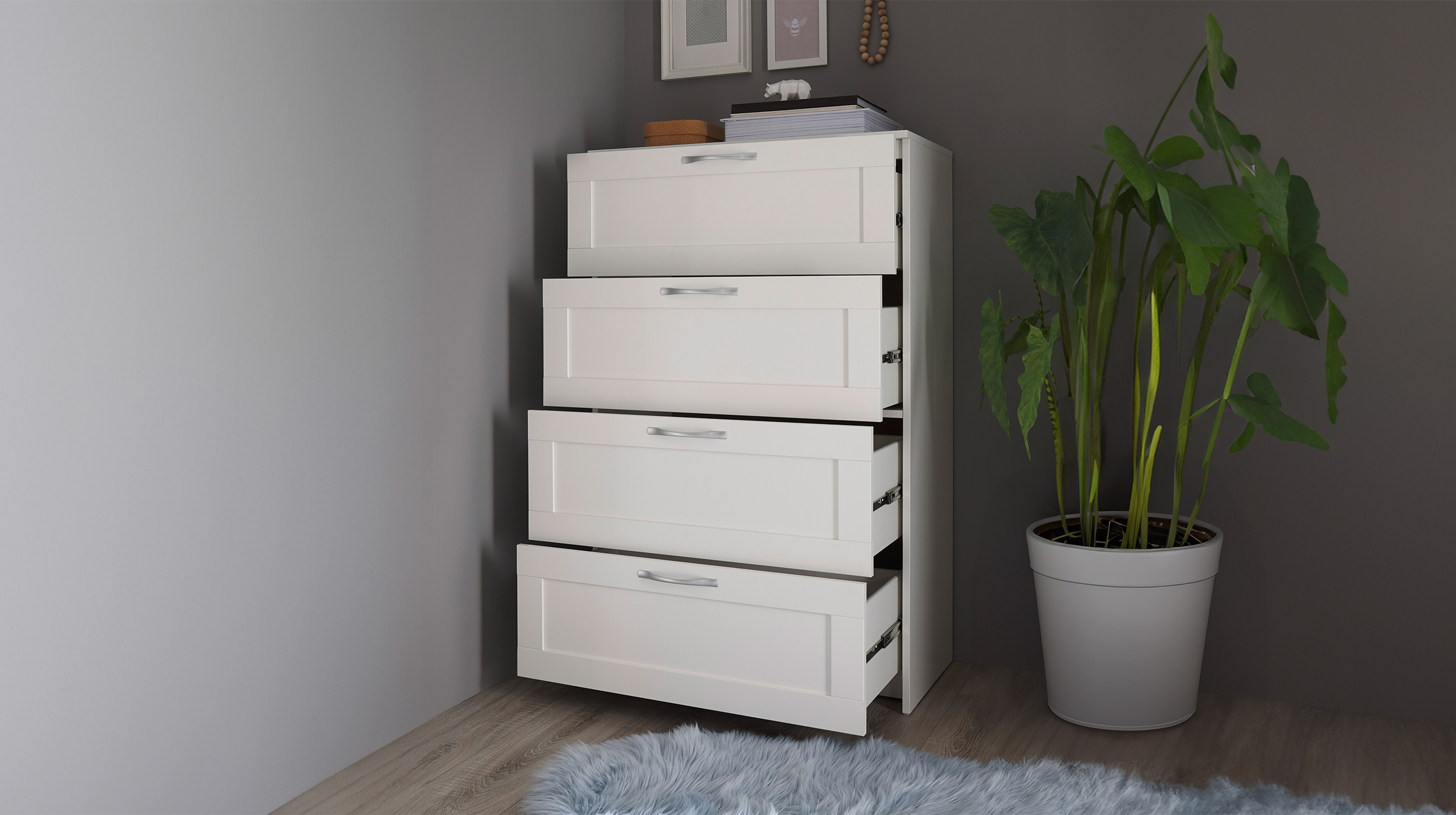 Kommode mit 4 Schubladen weiß 79 x 124 cm - SALIAS
