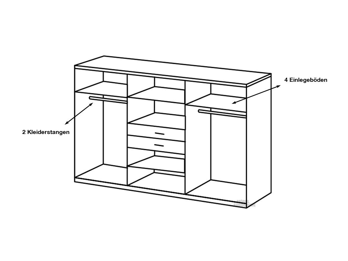 Kleiderschrank mit Spiegel - weiß - Plankeneiche - 270 cm - DIVER