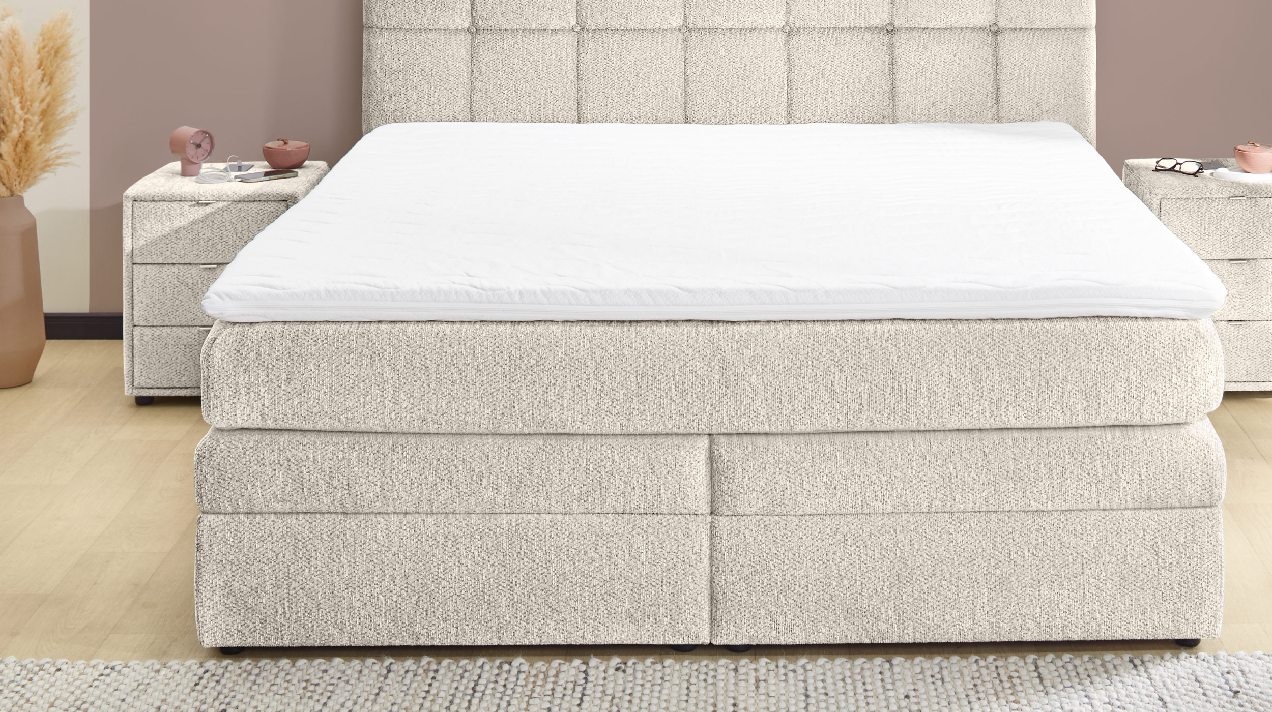 Boxspringbett Chenille grau-beige 200 x 200 cm mit Bettkasten - AMY