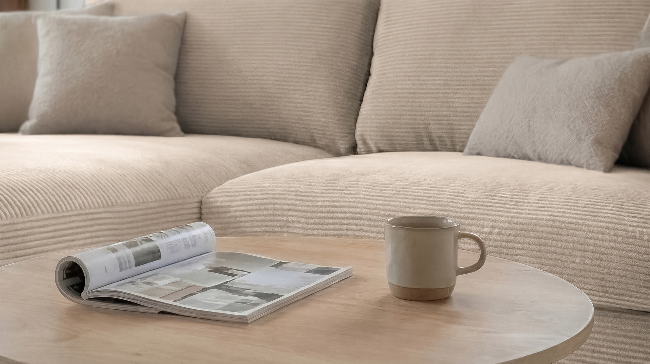 Ecksofa Cord creme 220 x 164 cm - OT links - NORDVIK