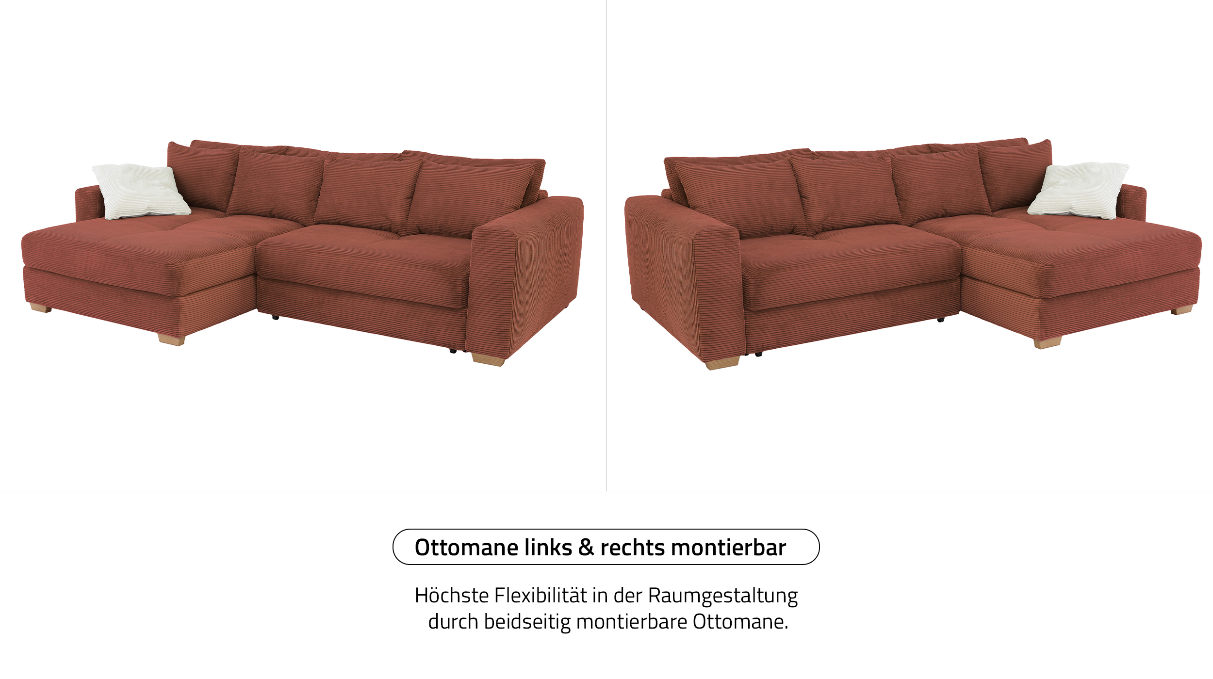 Ecksofa Cord rost Schlaffunktion Bettkasten 288 x 186 cm - KAMPEN