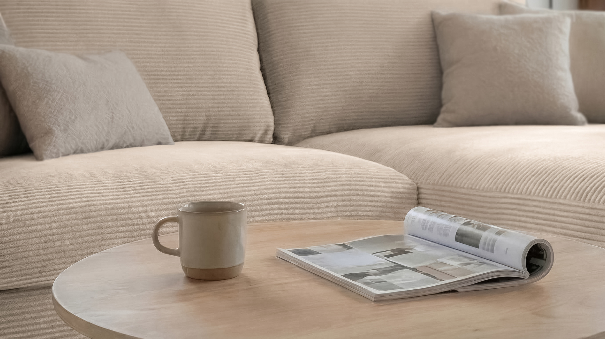 Ecksofa Cord creme 220 x 164 cm - OT rechts - NORDVIK