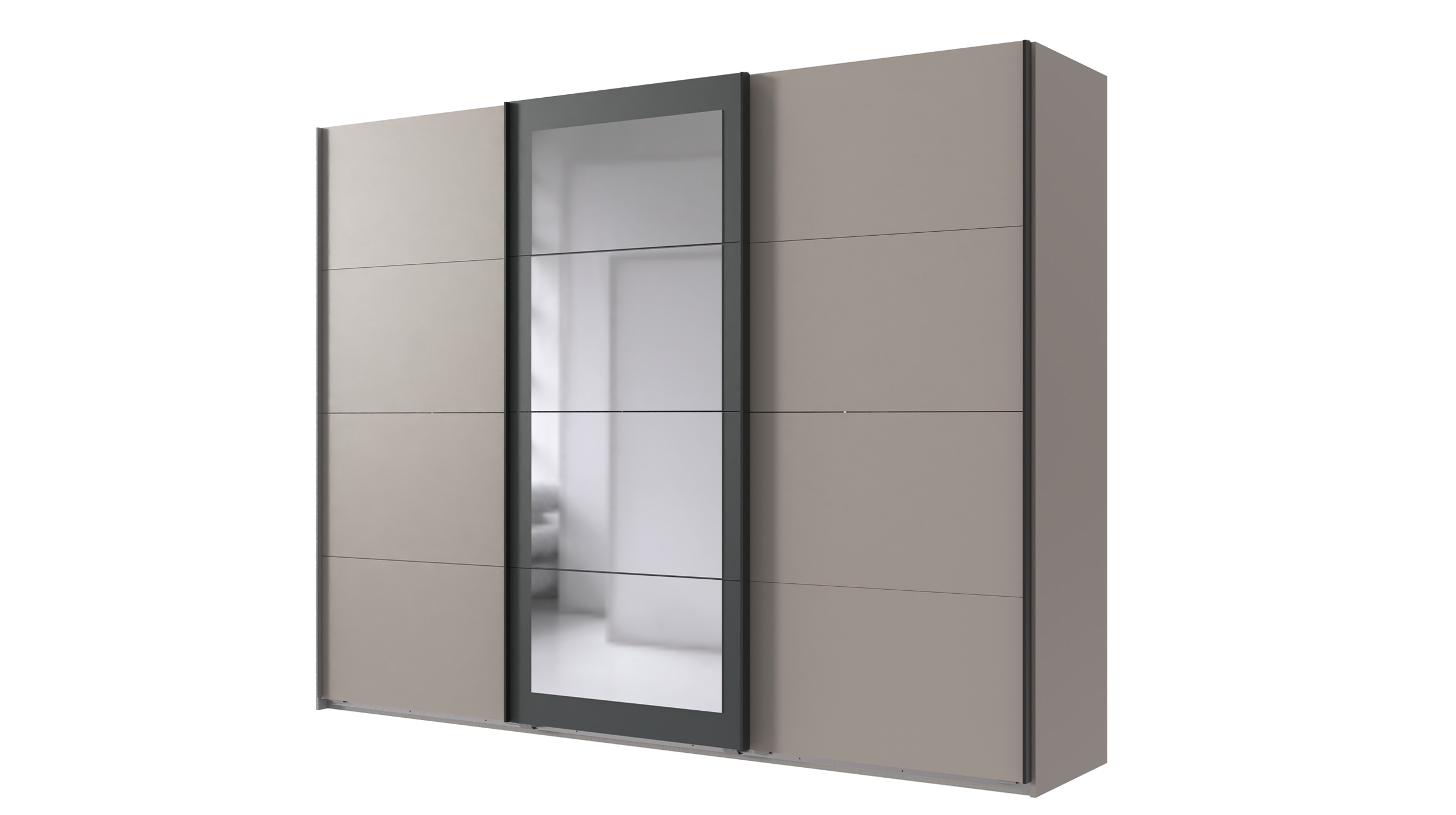 Schwebetürenschrank grau - graphit mit Spiegel 270 cm 3-türig - MINDEN