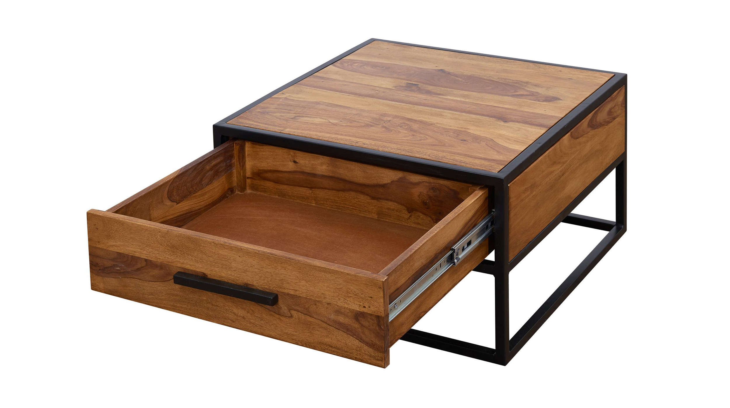 Couchtisch mit Schublade Sheesham massiv gebeizt 65 x 65 cm - SIGNE