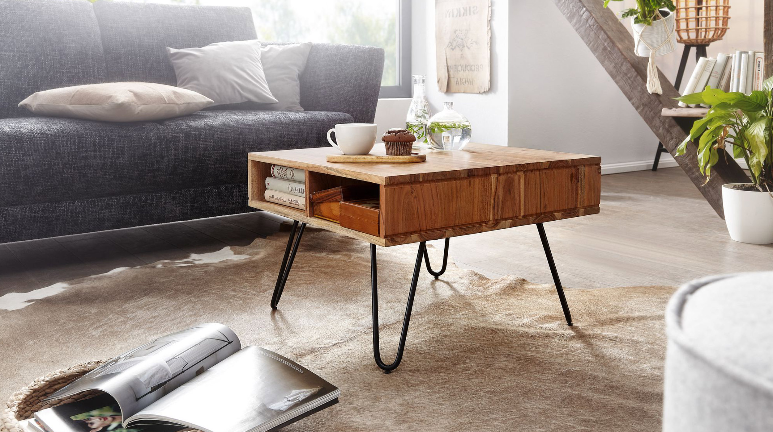 Couchtisch Akazie massiv lackiert 60 x 40 cm - VILDA