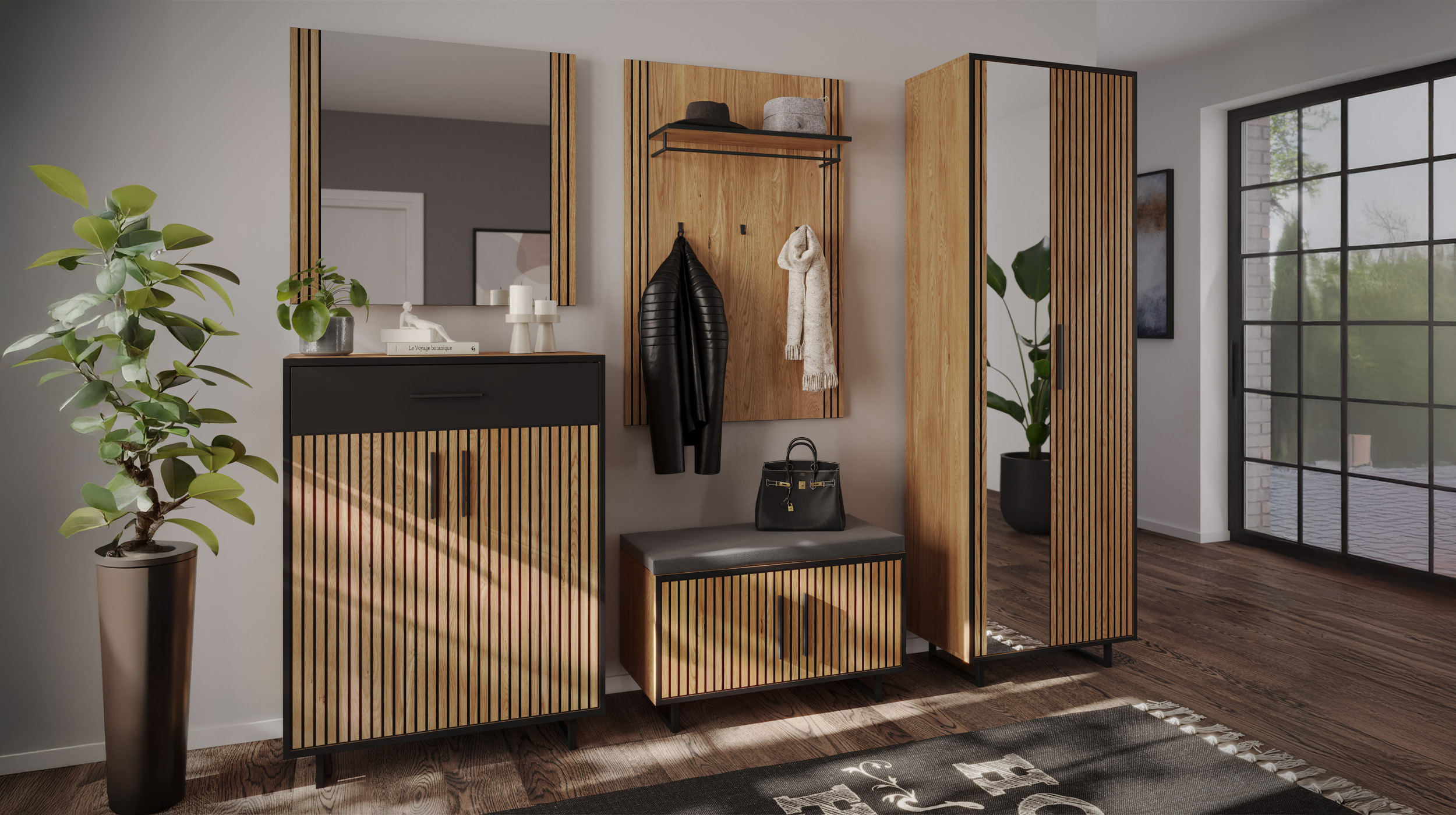 Garderobenschrank mit Spiegel Eiche teilmassiv geölt 70 cm - BELLA