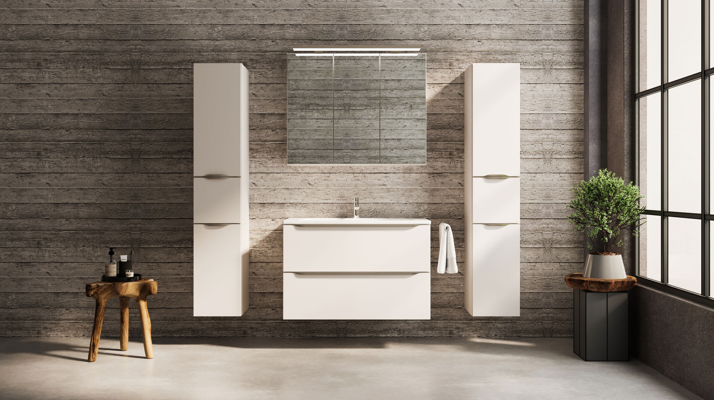 Badmöbel-Set grau - 4 Teile - Waschtisch 90 cm - LISANDRO