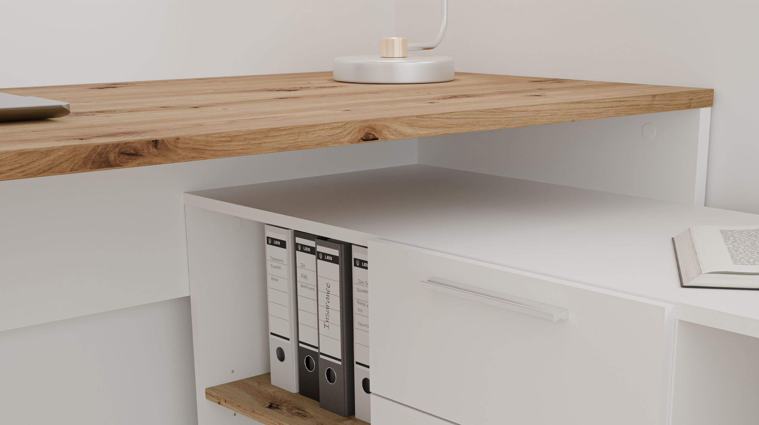Eck-Schreibtisch weiß Artisan Eiche 160 cm - CONTRA COSTA