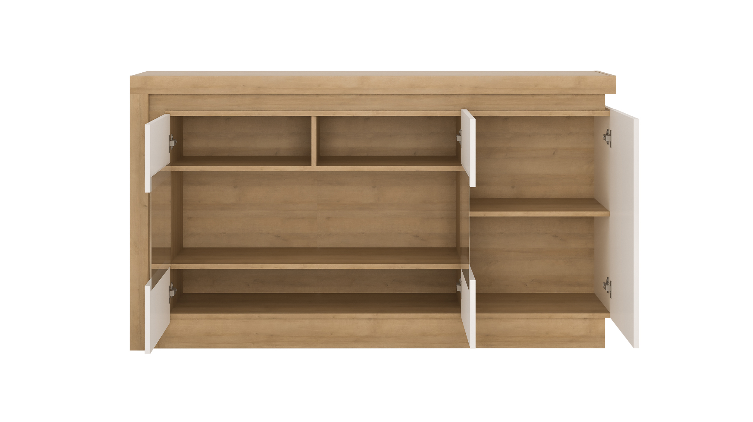 Sideboard mit Glastüren weiß Hochglanz - Eiche 158 cm - LYON