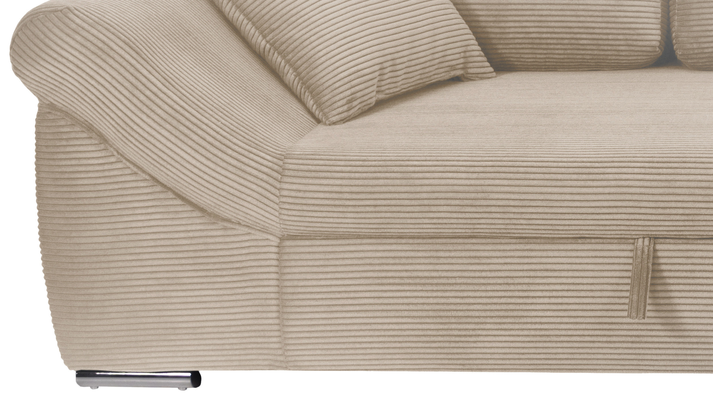 Ecksofa Schlaffunktion Bettkasten creme Cord 261 cm - RAMONA