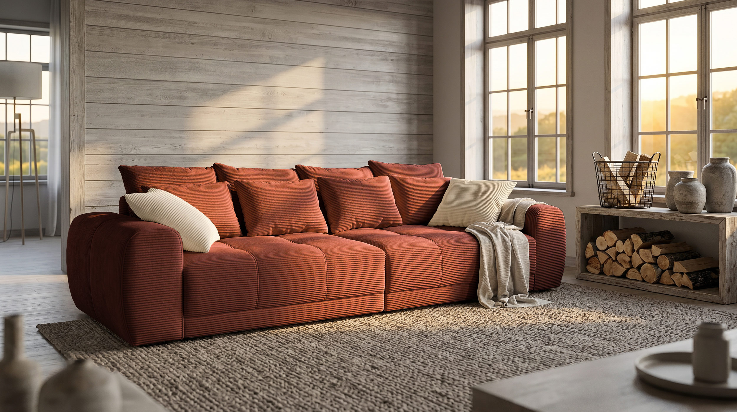 Big Sofa Cord rost - 308 cm - Federkern - JANNI