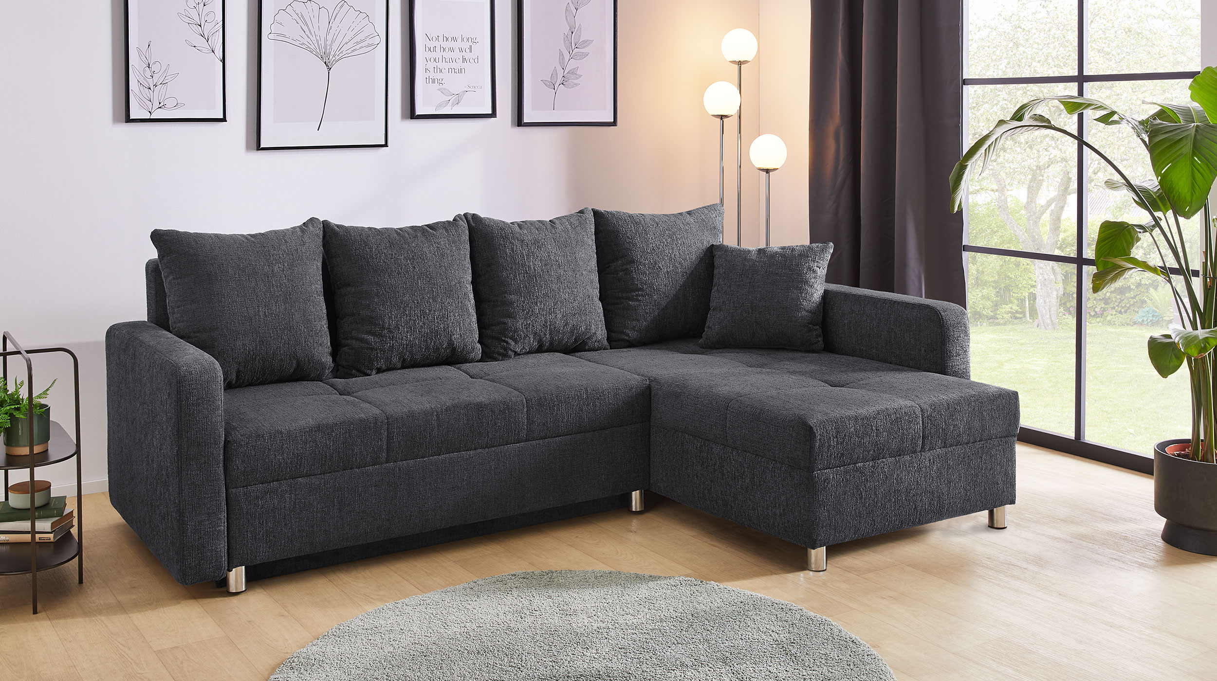 Ecksofa mit Schlaffunktion anthrazit 228 cm Bettkasten - KAPPELN