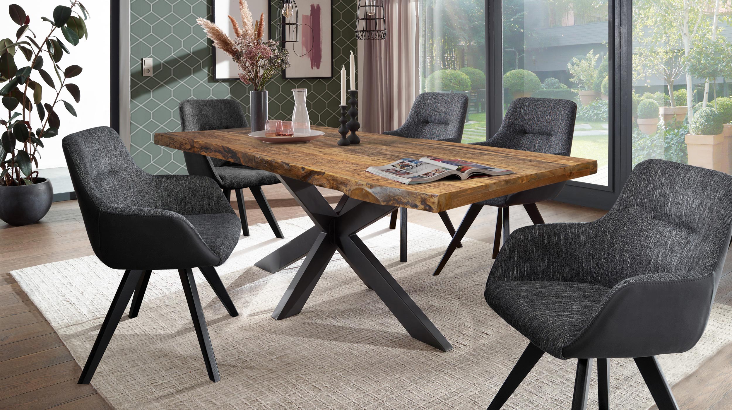 Esstisch Baumkantentisch massiv 160 cm Mango lackiert - TIM