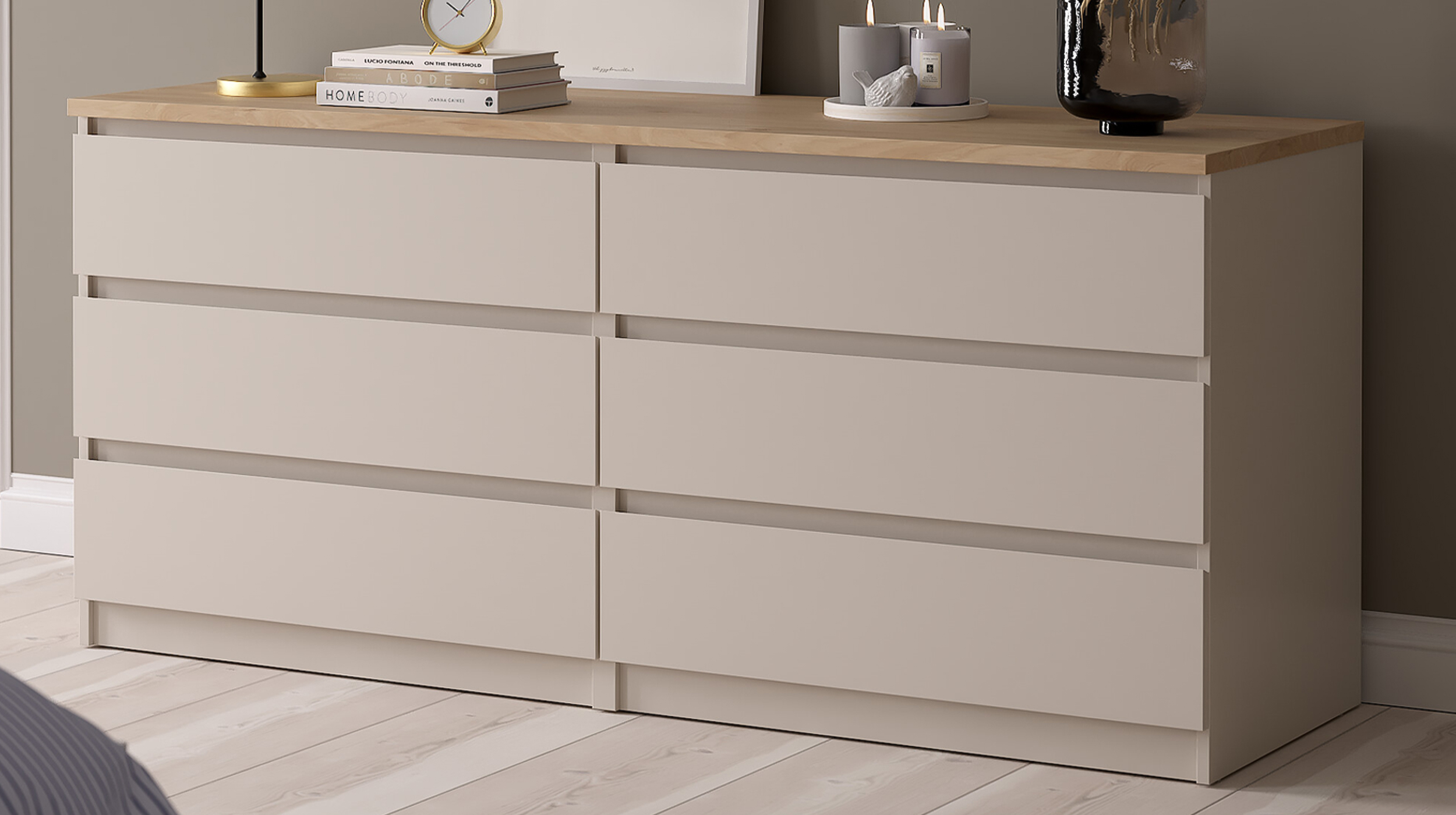 Kommode mit 6 Schubladen beige - Jackson Hickory 154 cm - NAIA