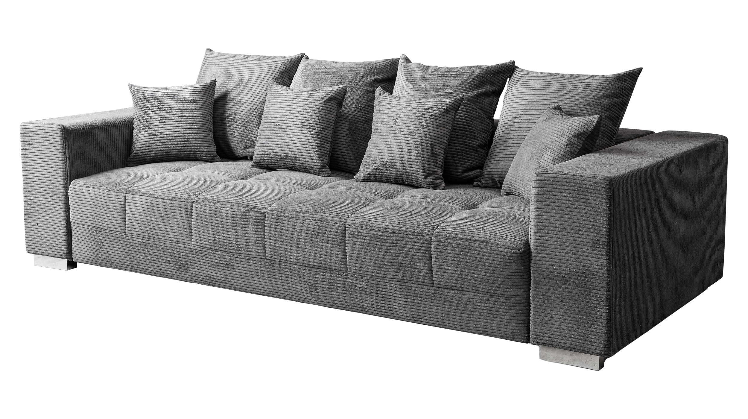 Big Sofa Cord grau - 254 cm - Nosagunterfederung - BORNEO