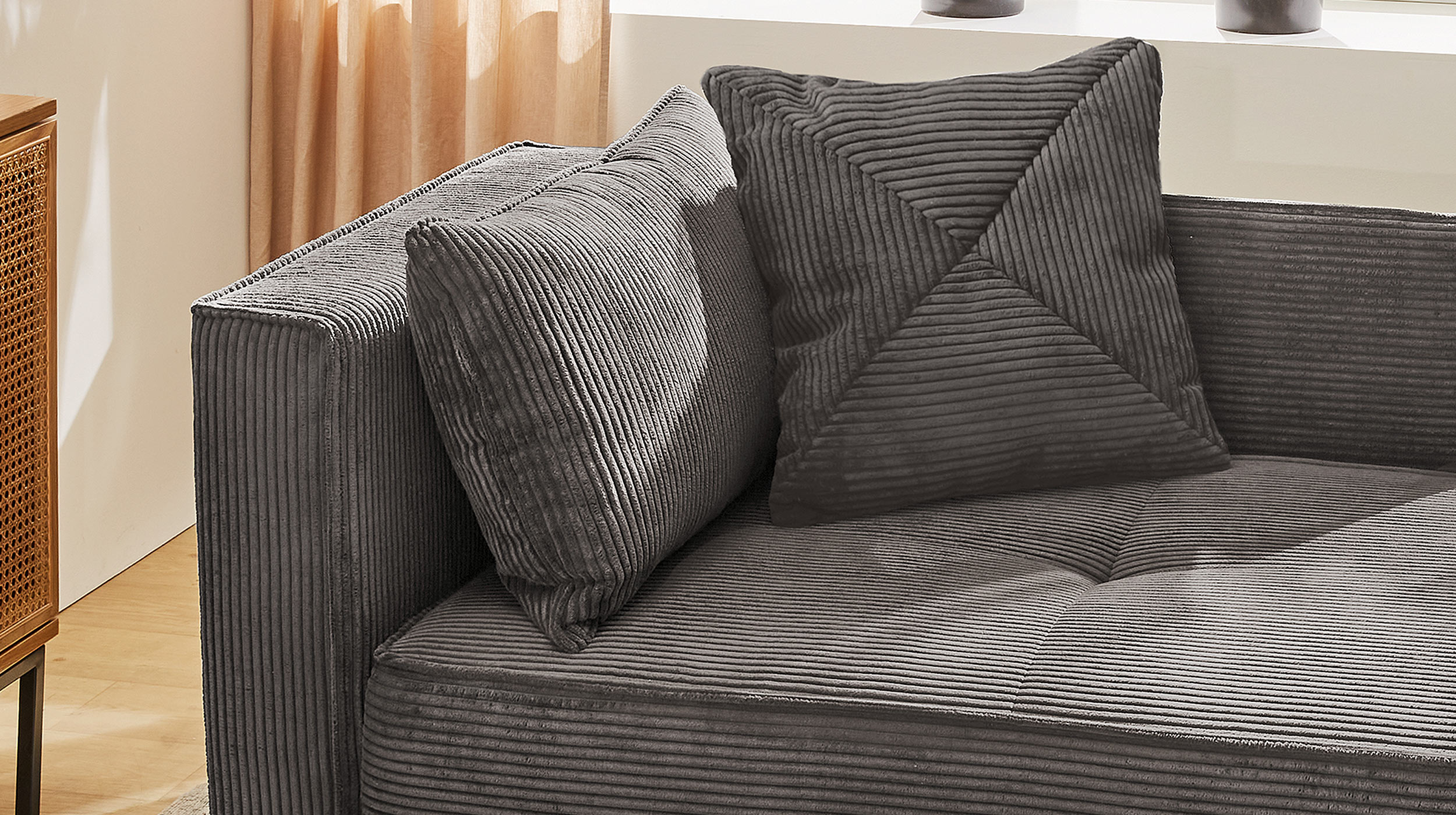 Einzelsofa Cord 155 cm Recamiere mit Schlaffunktion grau - REX