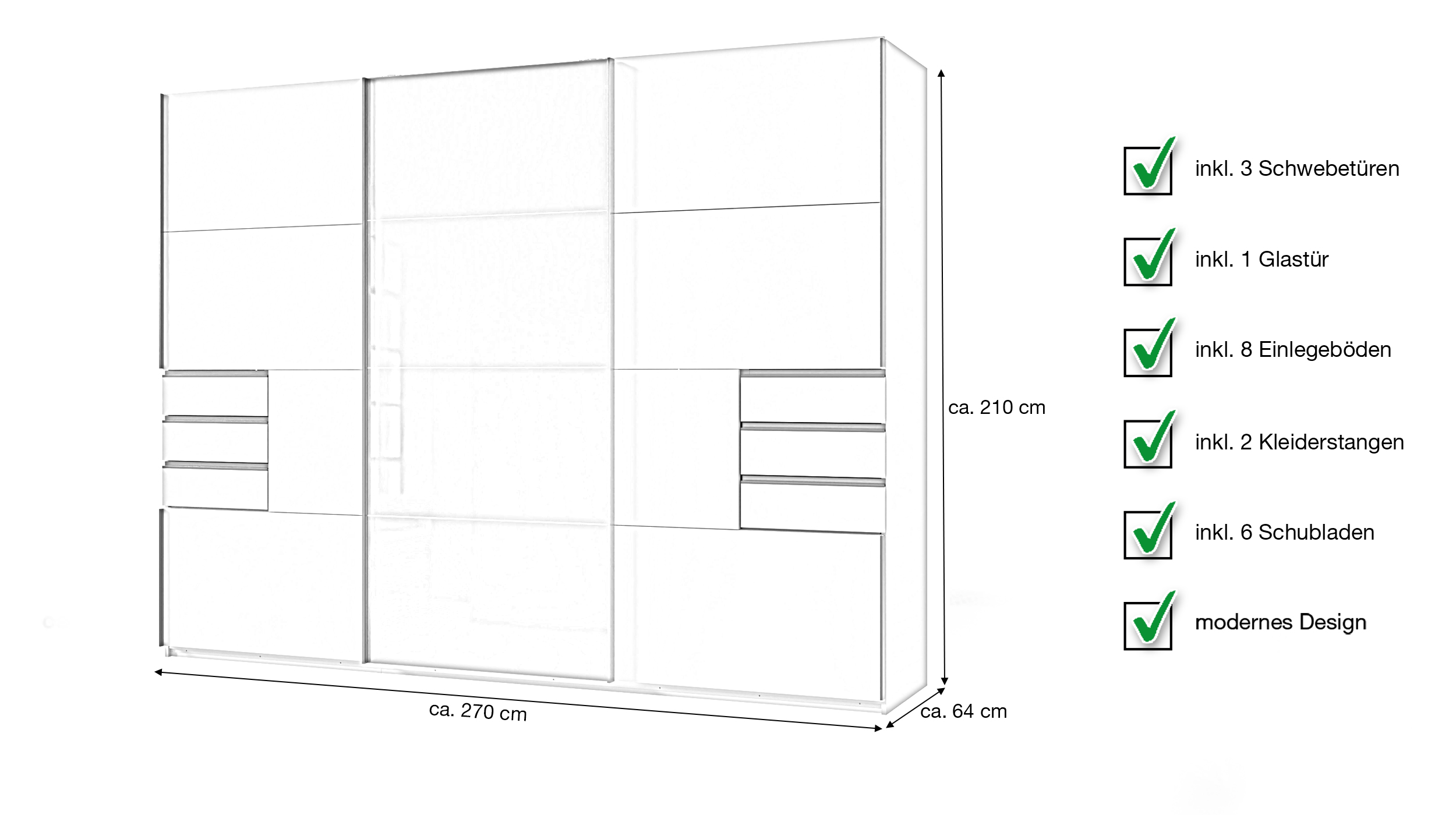 Schwebetürenschrank grau - schwarz mit Glasfront - 270 cm - SAIGON