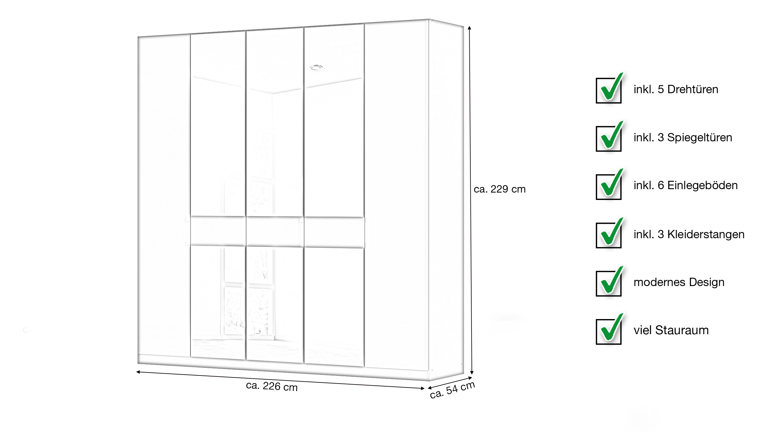 Kleiderschrank mit Spiegel grau 226 cm - rauch - VERSITY