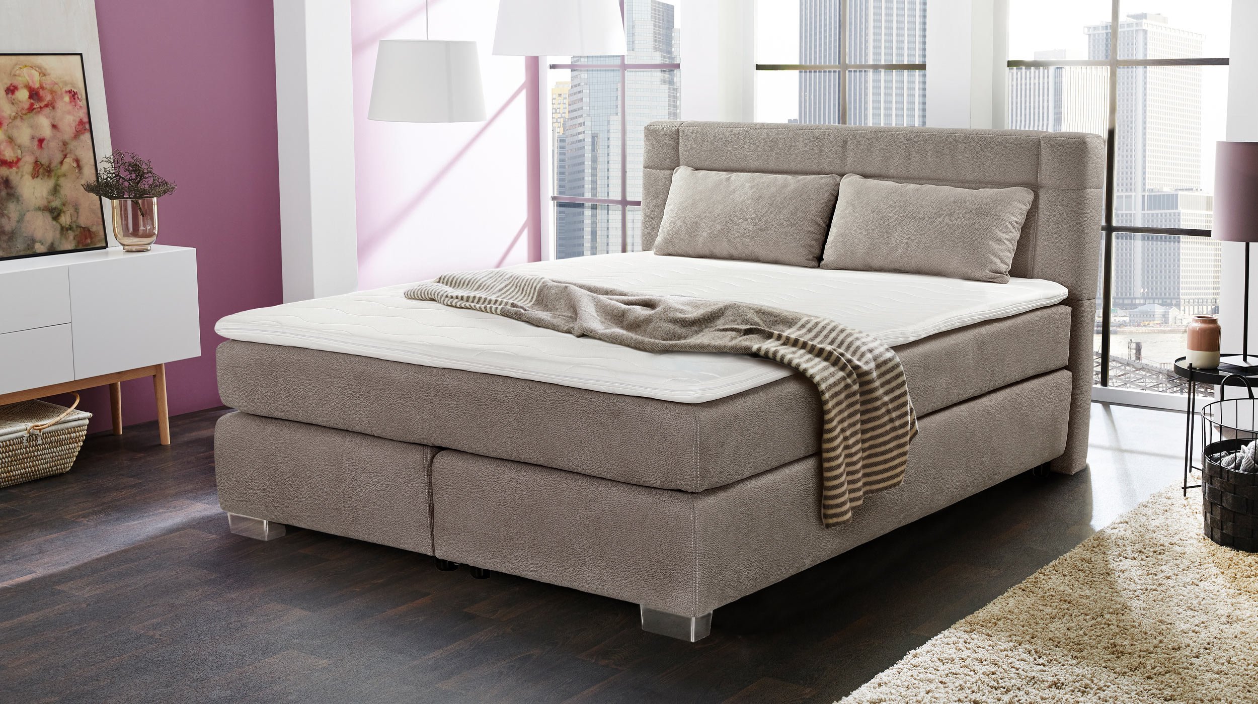 Boxspringbett 160 x 200 cm braun H3/H4 - ROMANA - MIX