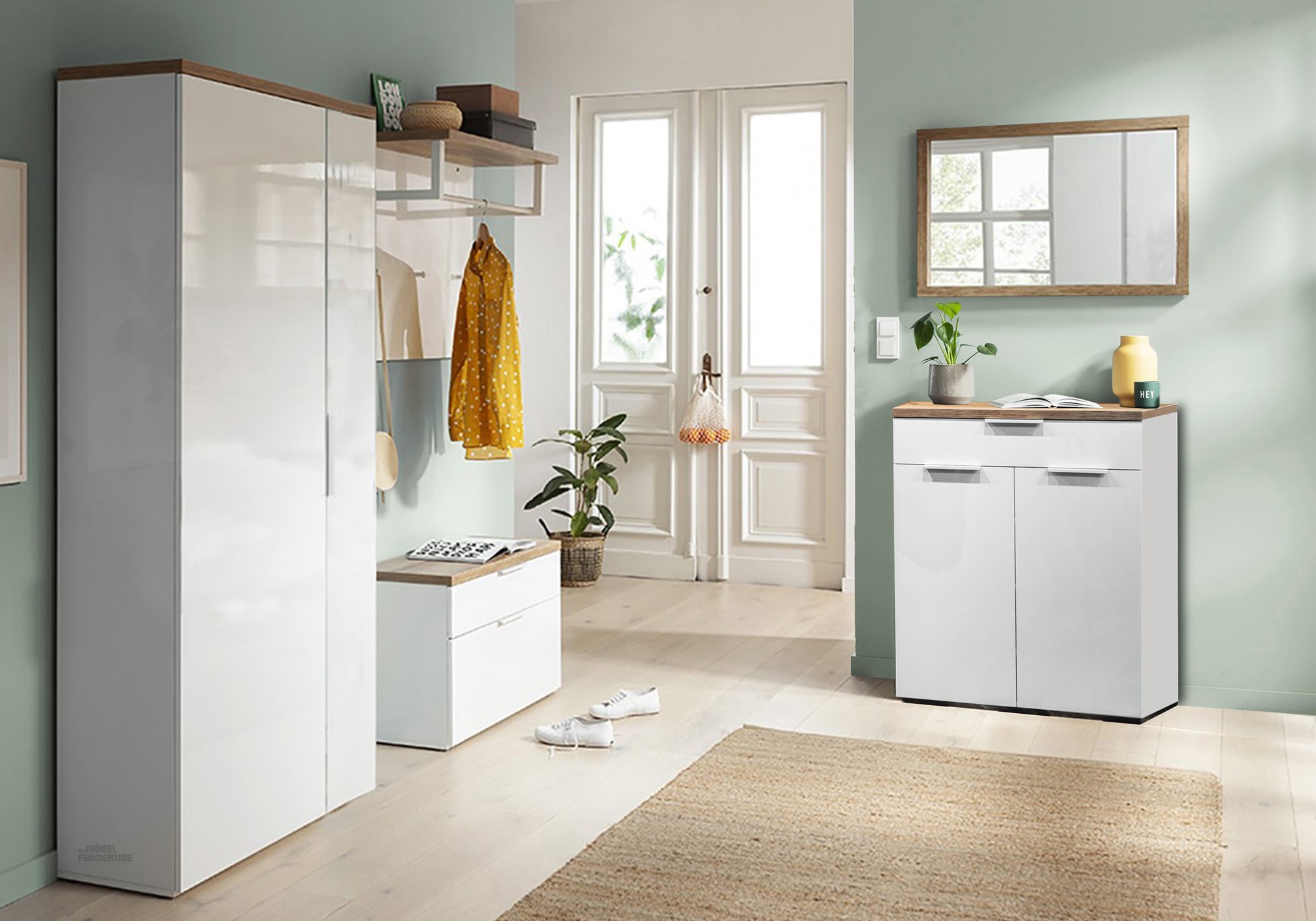Wandgarderobe Paneel weiß hochglanz - Eiche 82 cm - MUNDI