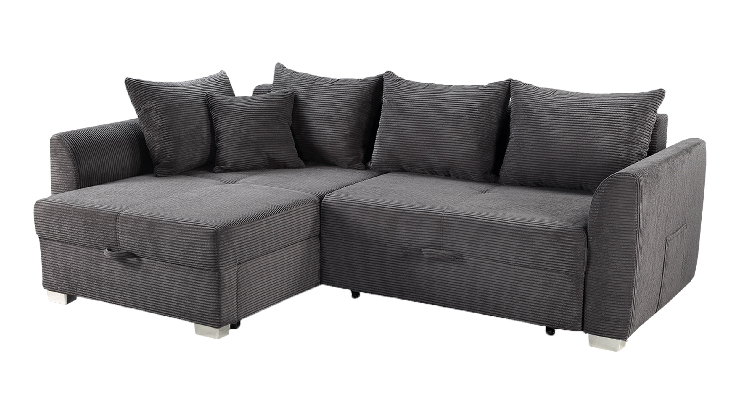 Ecksofa Cord Schlaffunktion Bettkasten grau 236 cm - BOOMER