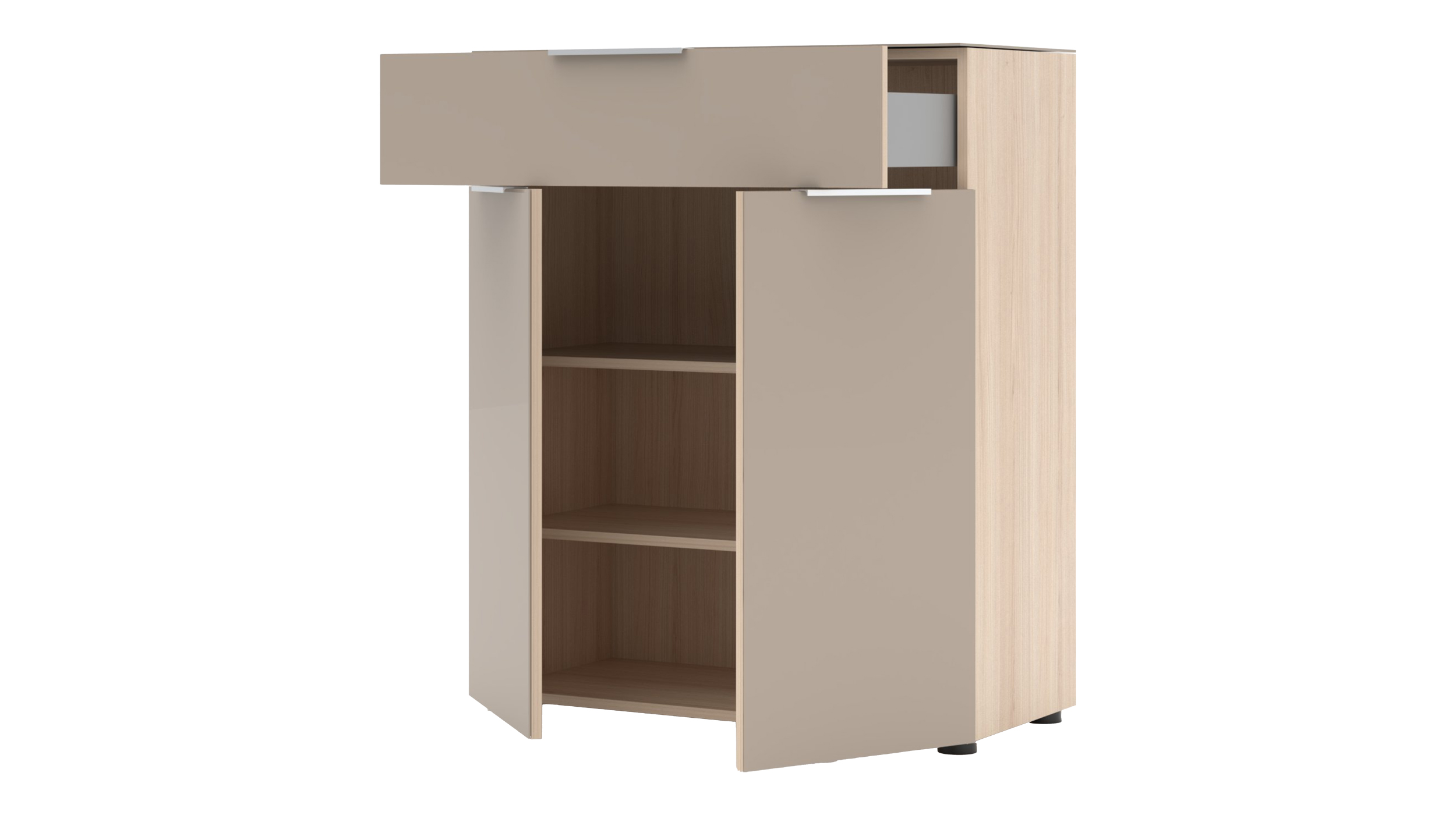 Kommode mit Schublade beige Glasfront Riva Eiche 80 cm - SANTORIN