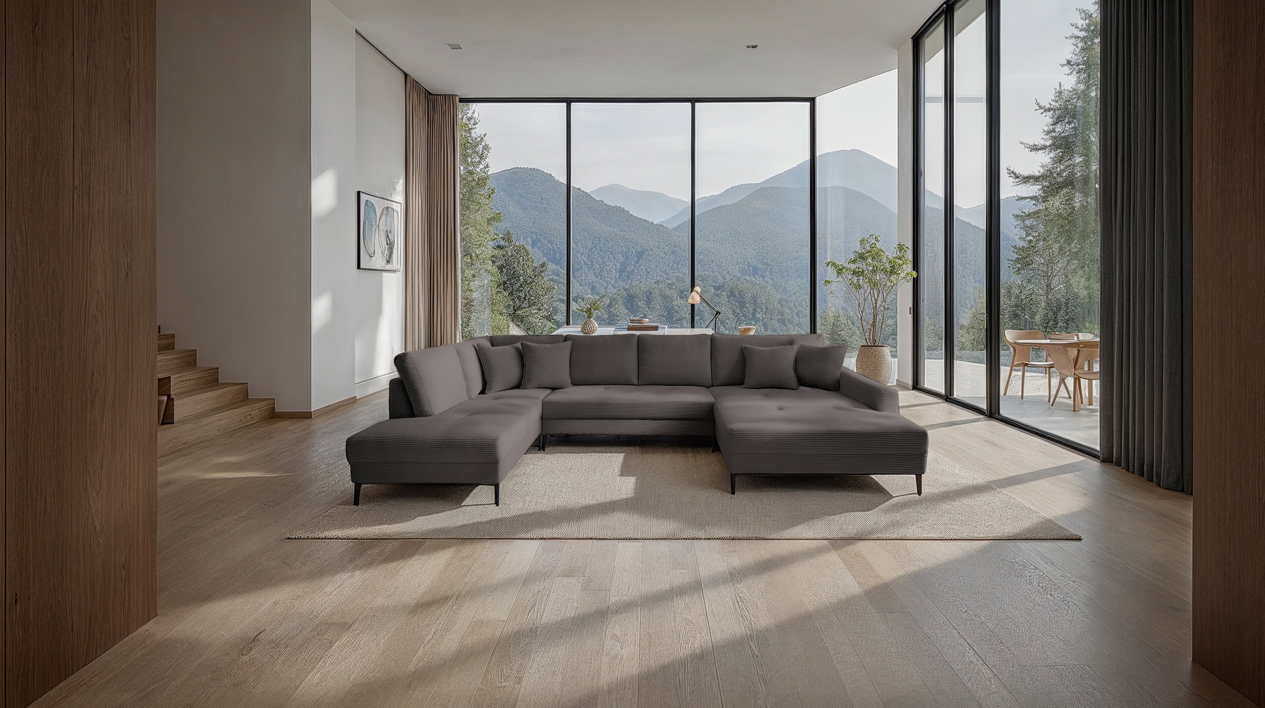 Wohnlandschaft Cord dunkelgrau - 360 cm - SUMMER