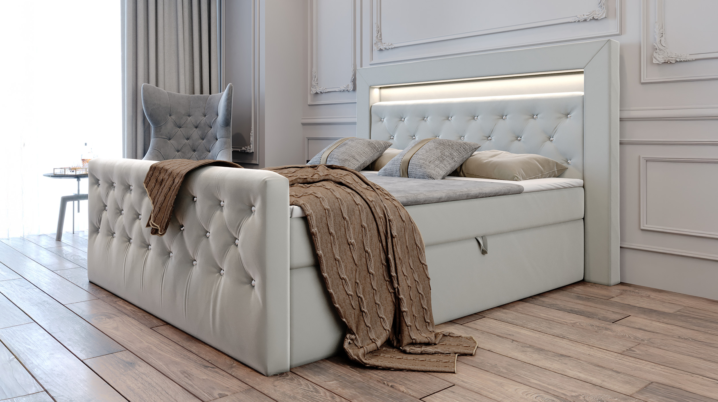 Boxbett 180 x 200 cm mit Bettkasten grau - SINGAPUR LUX