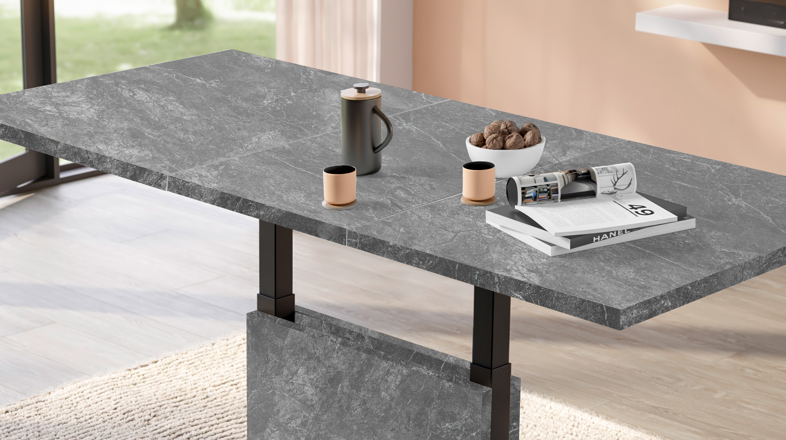 Couchtisch ausziehbar - grau - 120/160 cm - höhenverstellbar - LIFT