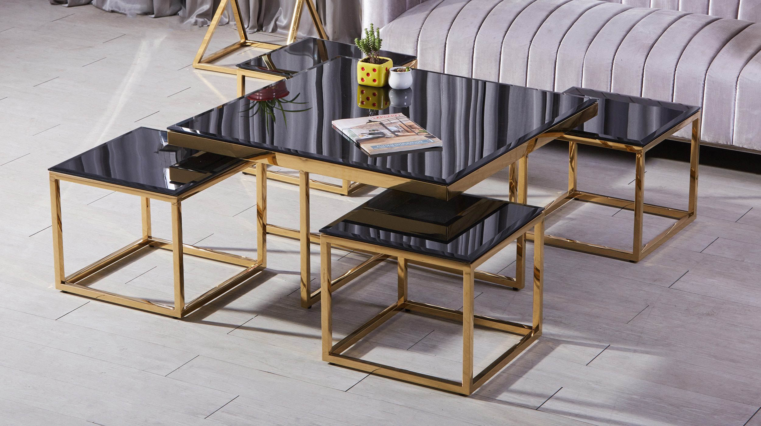Couchtisch 5er-Set Glas schwarz - 90 x 90 cm - BIANCI